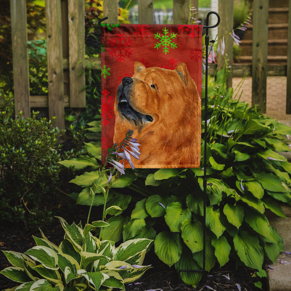 Chow Chow Red and Green Snowflakes Holiday Christmas Flag Garden Size