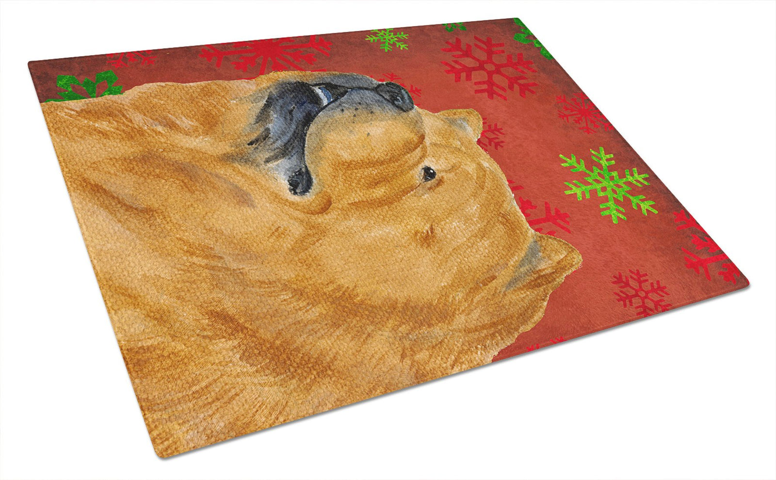 Chow Chow Red and Green Snowflakes Holiday Christmas Glass Cutting Board Large by Caroline's Treasures