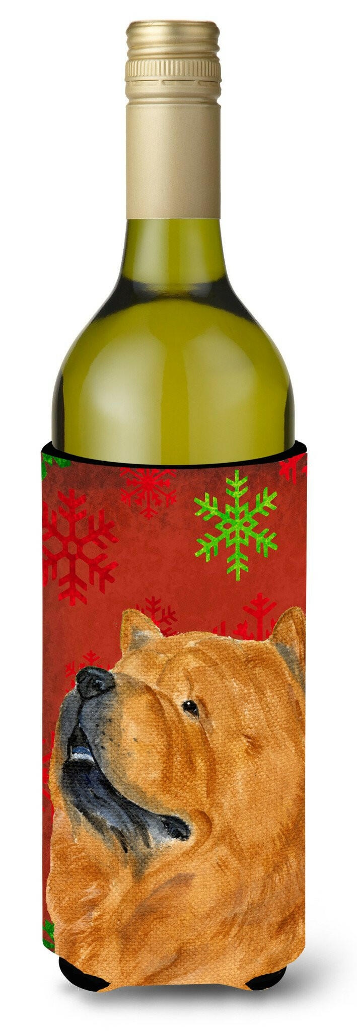 Chow Chow Red and Green Snowflakes Holiday Christmas Wine Bottle Beverage Insulator by Caroline&#39;s Treasures