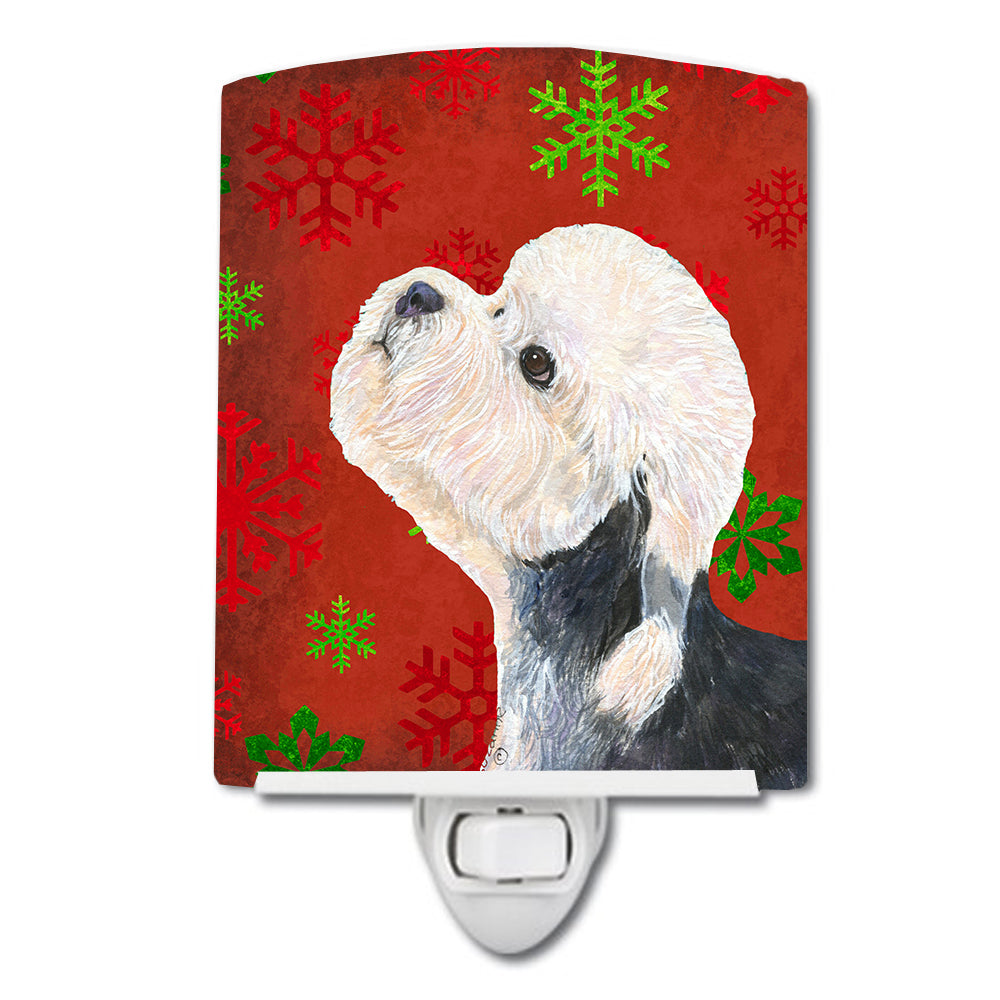 Dandie Dinmont Terrier Red Green Snowflakes Christmas Ceramic Night Light SS4710CNL - the-store.com