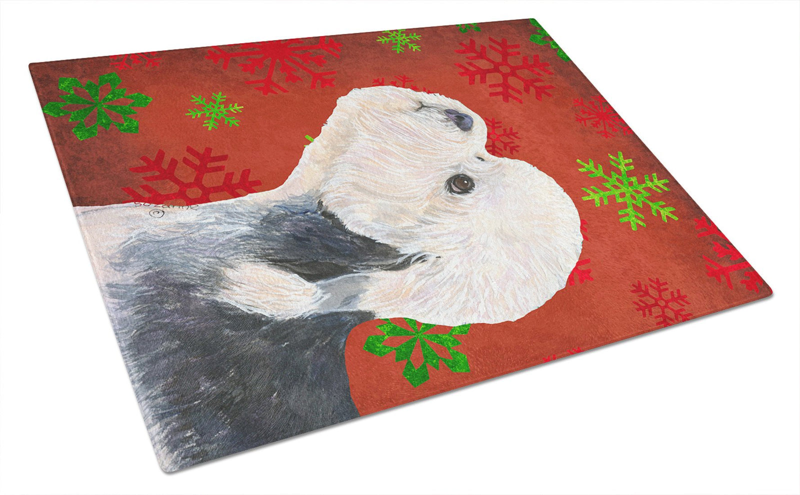 Dandie Dinmont Terrier Red Snowflakes Christmas Glass Cutting Board Large by Caroline's Treasures