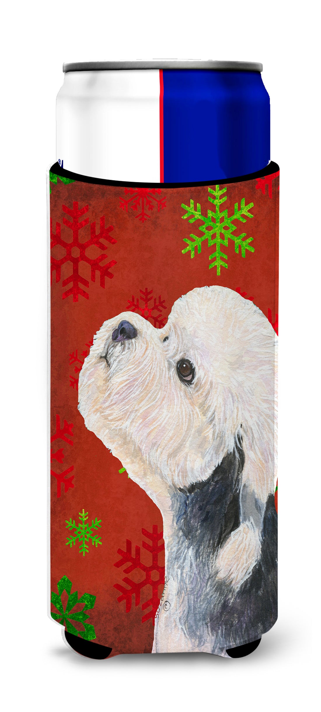 Dandie Dinmont Terrier Red Green Snowflakes Christmas Ultra Beverage Insulators for slim cans SS4710MUK.