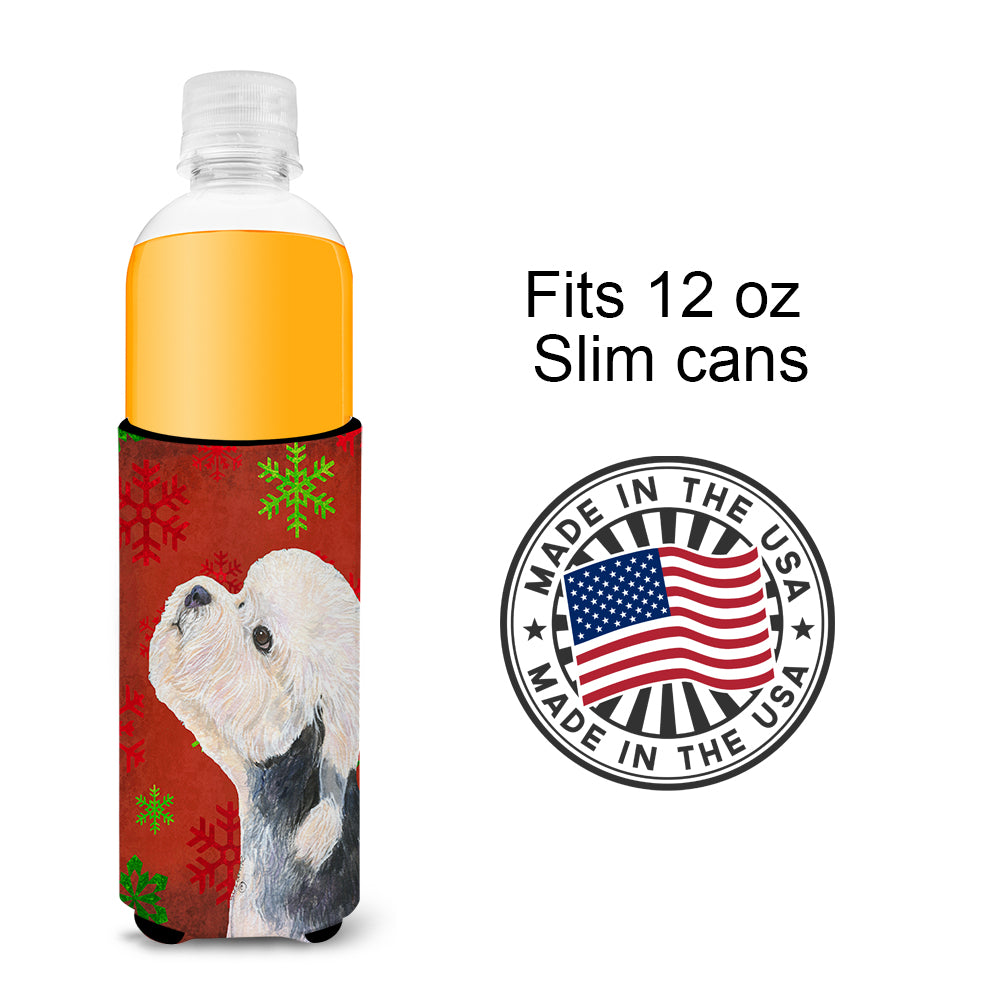 Dandie Dinmont Terrier Red Green Snowflakes Christmas Ultra Beverage Insulators for slim cans SS4710MUK