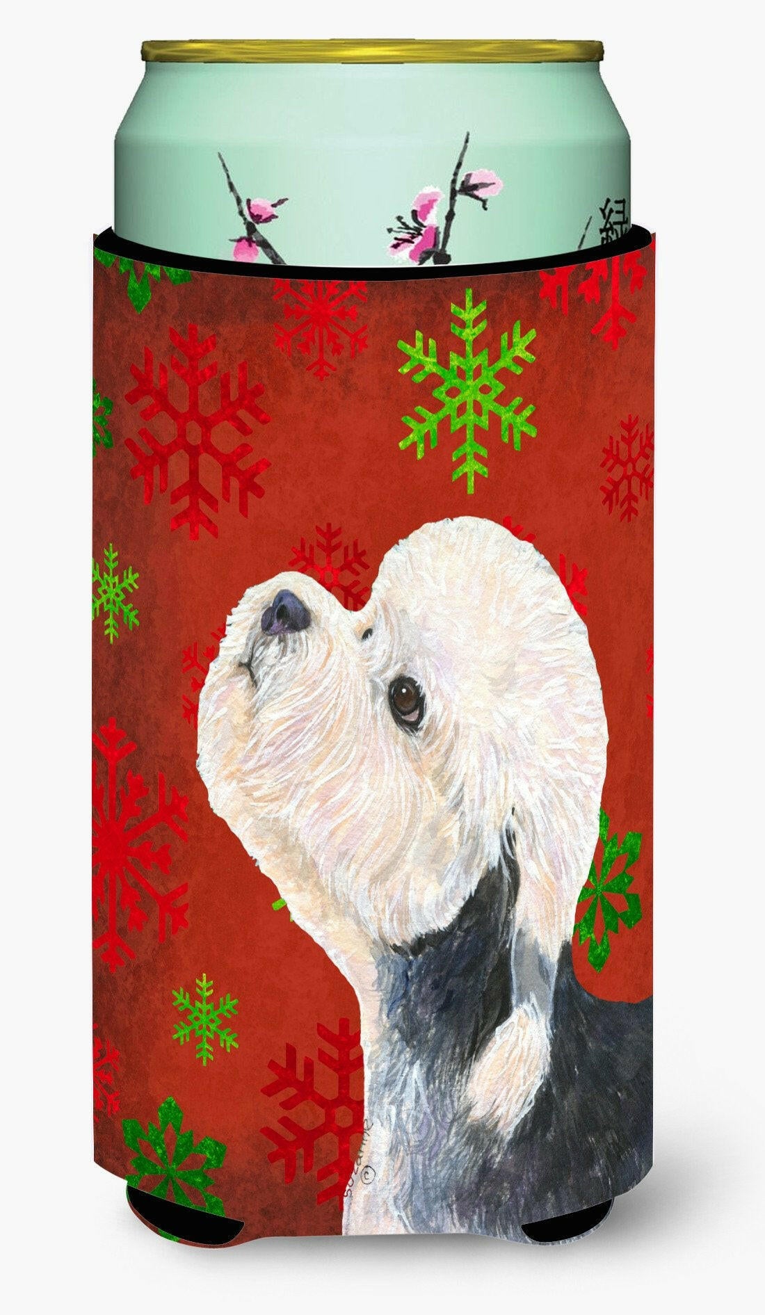Dandie Dinmont Terrier Red Green Snowflakes Christmas  Tall Boy Beverage Insulator Beverage Insulator Hugger by Caroline&#39;s Treasures