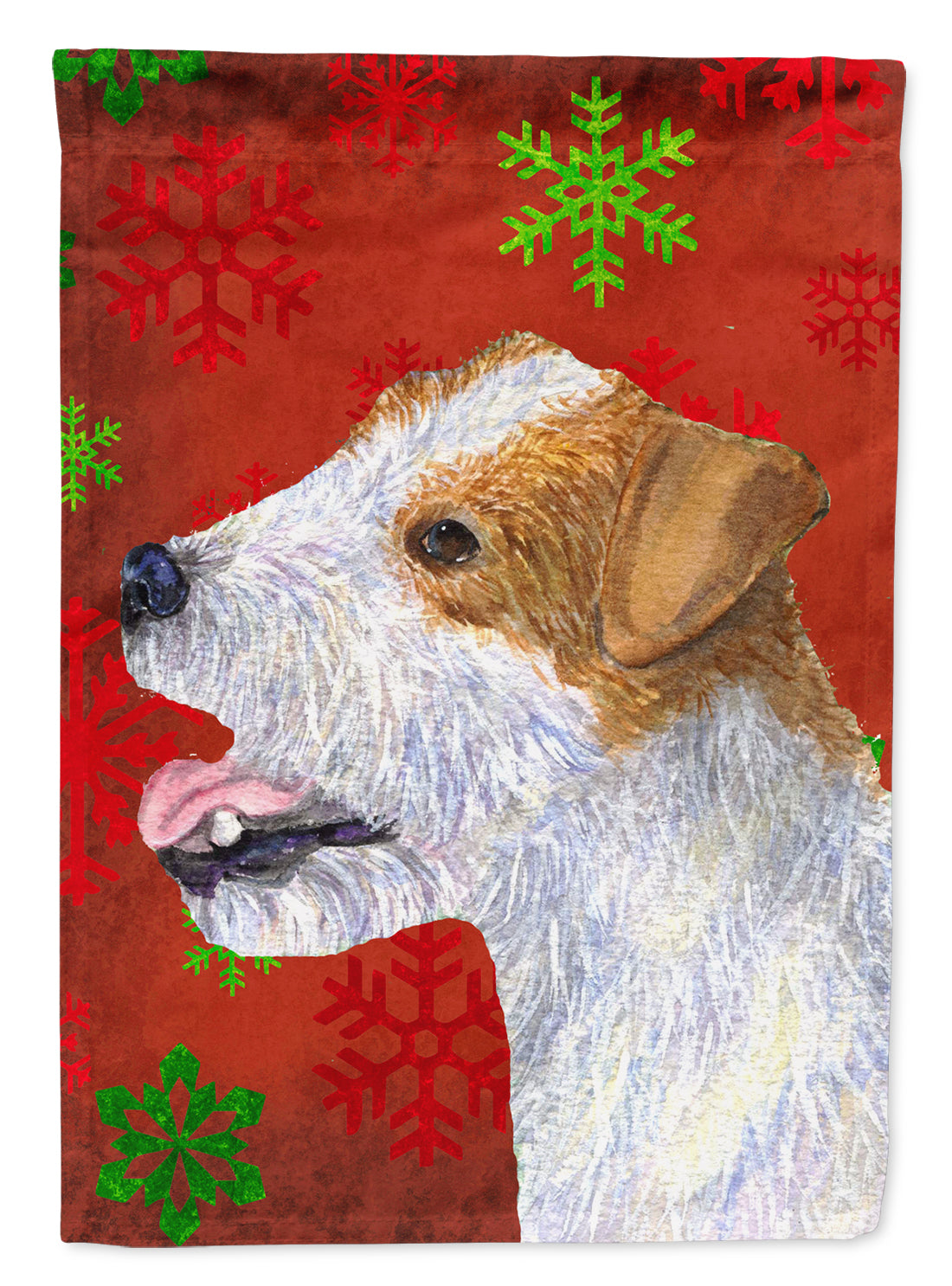Jack Russell Terrier Red Snowflakes Holiday Christmas Flag Canvas House Size