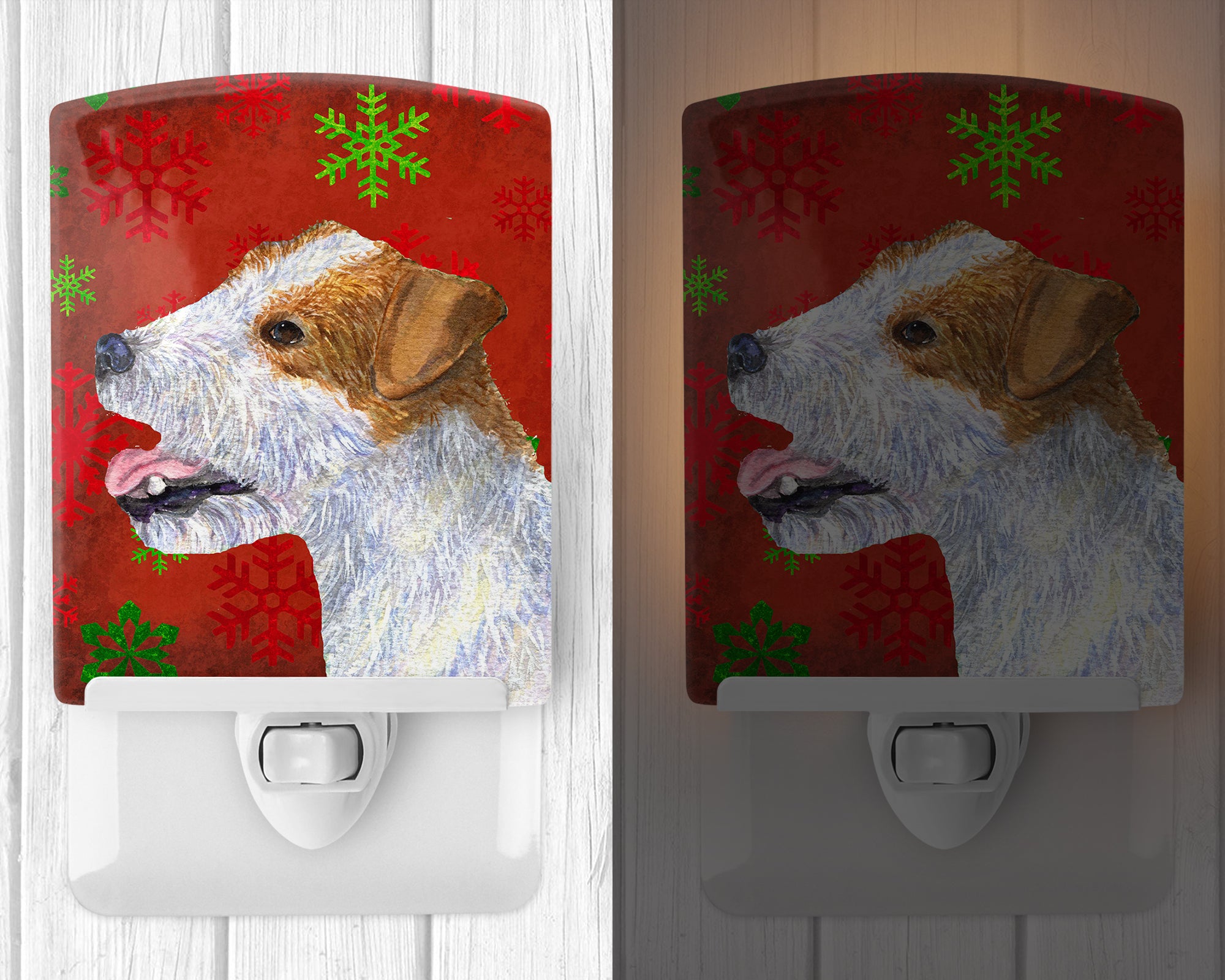 Jack Russell Terrier Red Green Snowflakes Holiday Christmas Ceramic Night Light SS4711CNL - the-store.com
