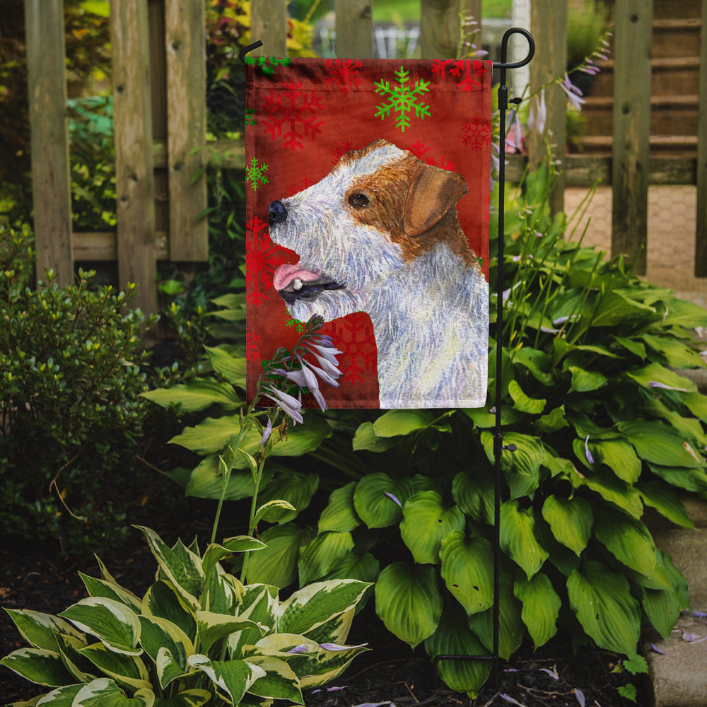 Jack Russell Terrier Red Green Snowflakes Holiday Christmas Flag Garden Size