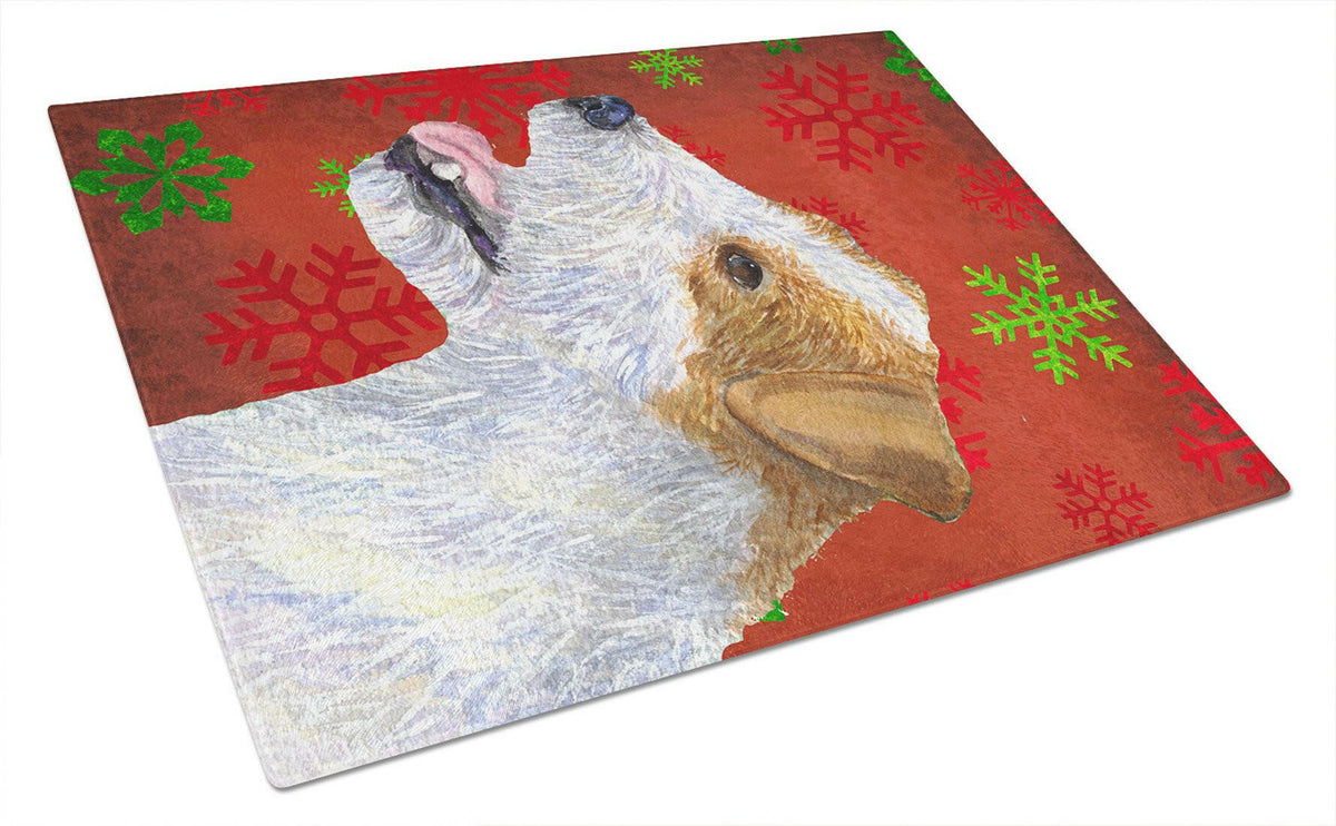 Jack Russell Terrier Red Snowflakes Christmas Glass Cutting Board Large by Caroline&#39;s Treasures