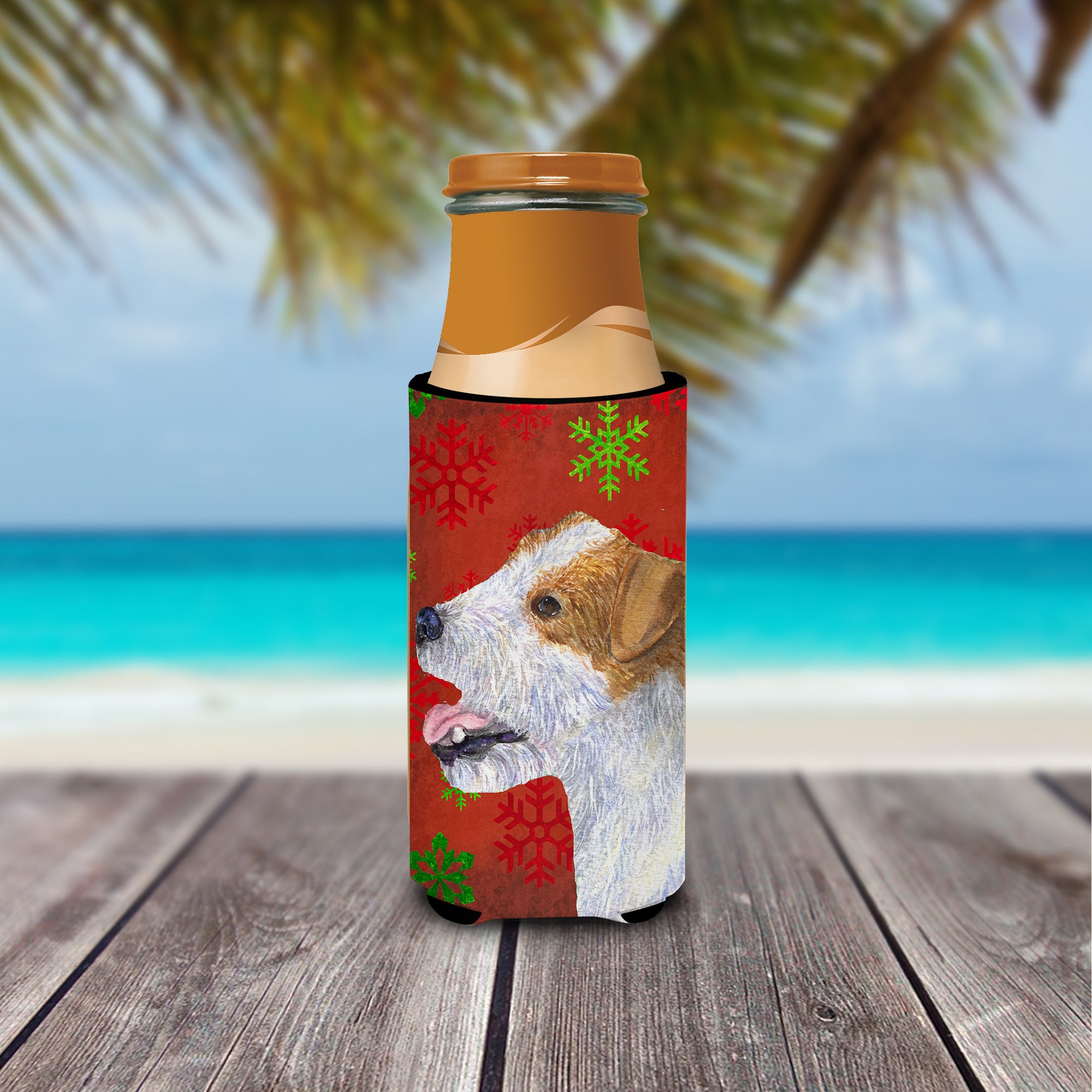 Jack Russell Terrier Red Green Snowflakes Holiday Christmas Ultra Beverage Insulators for slim cans SS4711MUK.