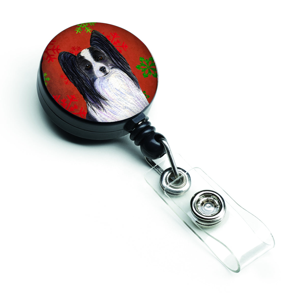 Papillon Red and Green Snowflakes Holiday Christmas Retractable Badge Reel SS4712BR  the-store.com.