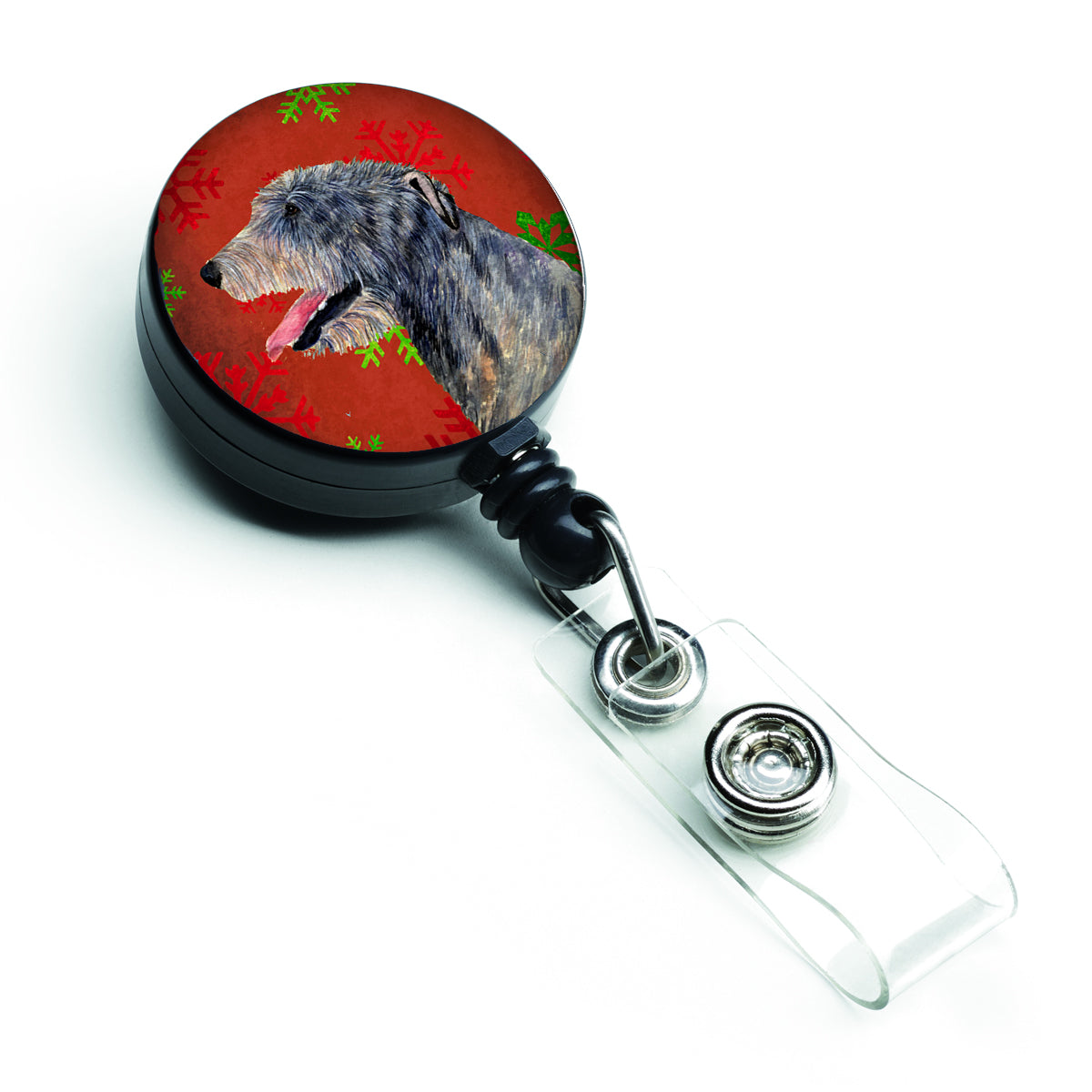 Irish Wolfhound Red and Green Snowflakes Holiday Christmas Retractable Badge Reel SS4713BR  the-store.com.