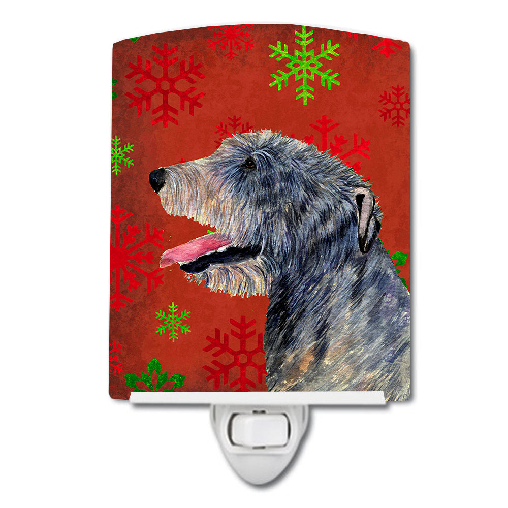 Irish Wolfhound Red and Green Snowflakes Holiday Christmas Ceramic Night Light SS4713CNL - the-store.com