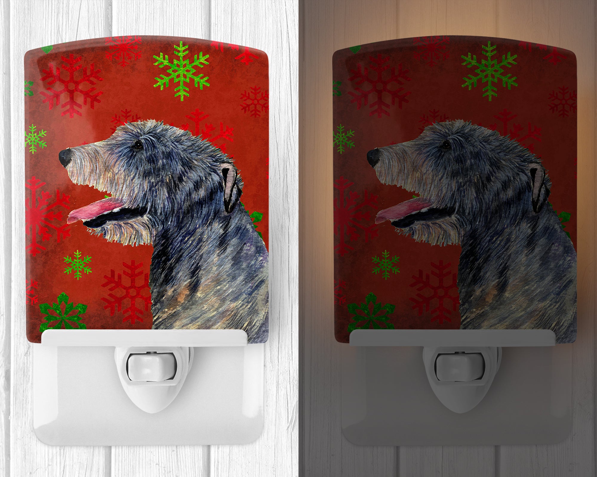 Irish Wolfhound Red and Green Snowflakes Holiday Christmas Ceramic Night Light SS4713CNL - the-store.com