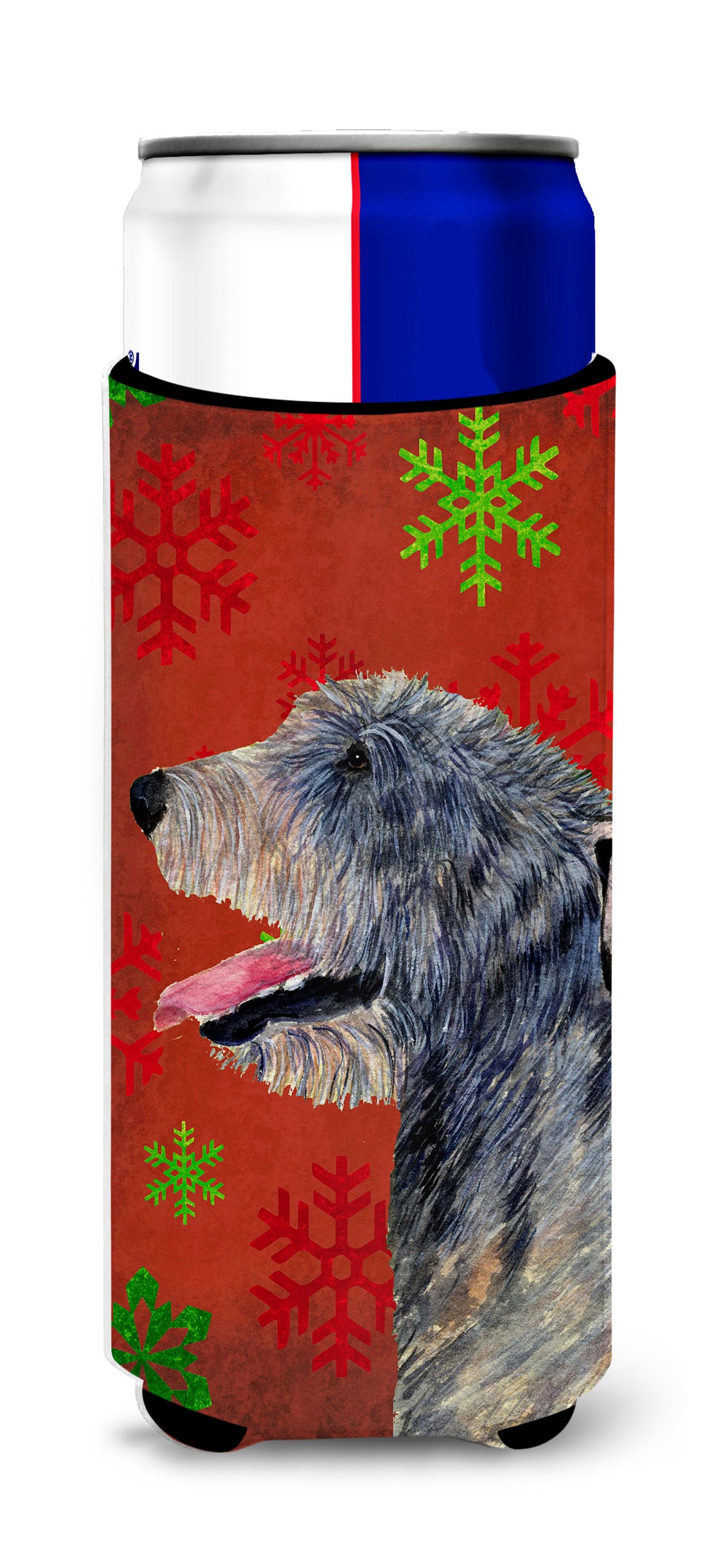 Irish Wolfhound Red and Green Snowflakes Holiday Christmas Ultra Beverage Insulators for slim cans SS4713MUK