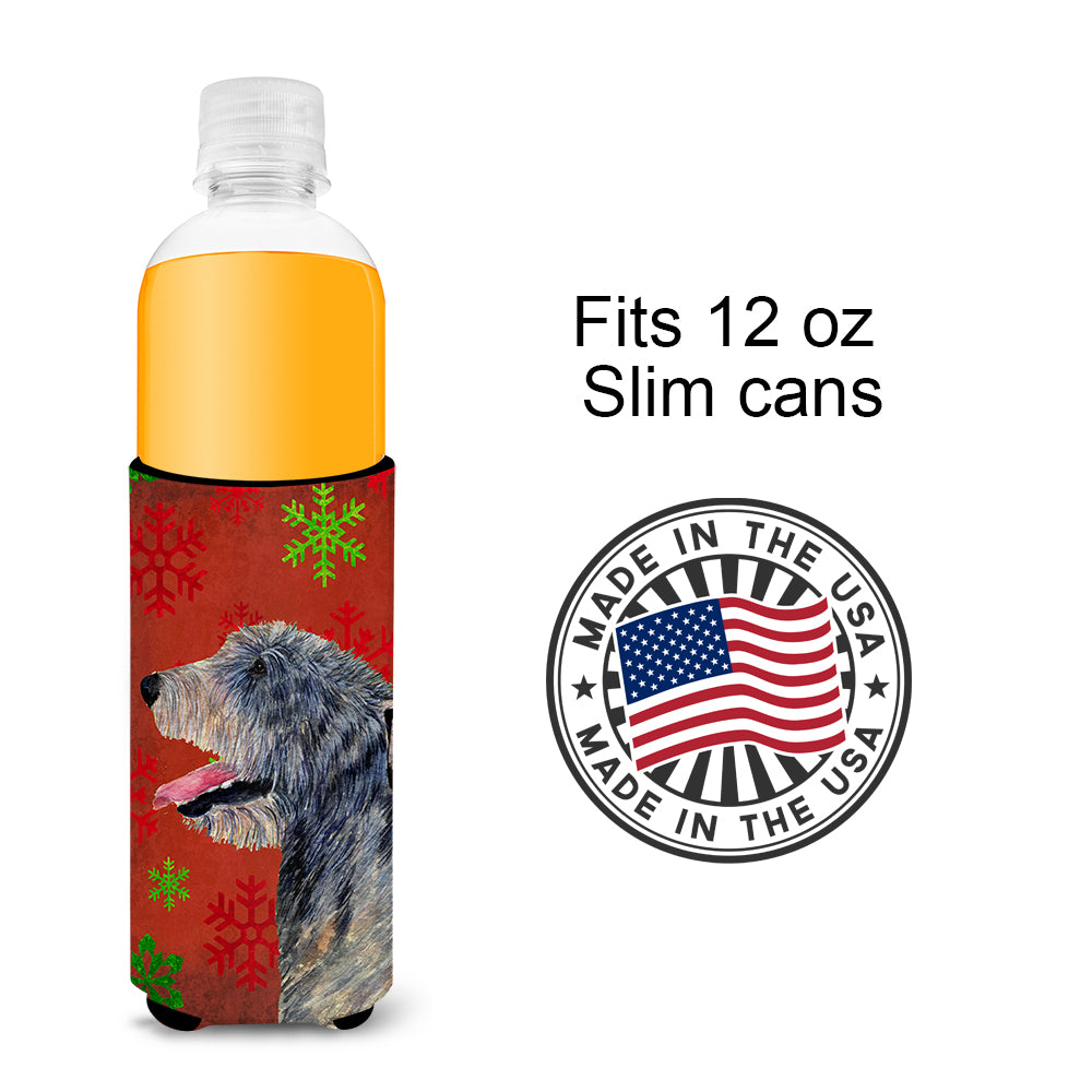 Irish Wolfhound Red and Green Snowflakes Holiday Christmas Ultra Beverage Insulators for slim cans SS4713MUK