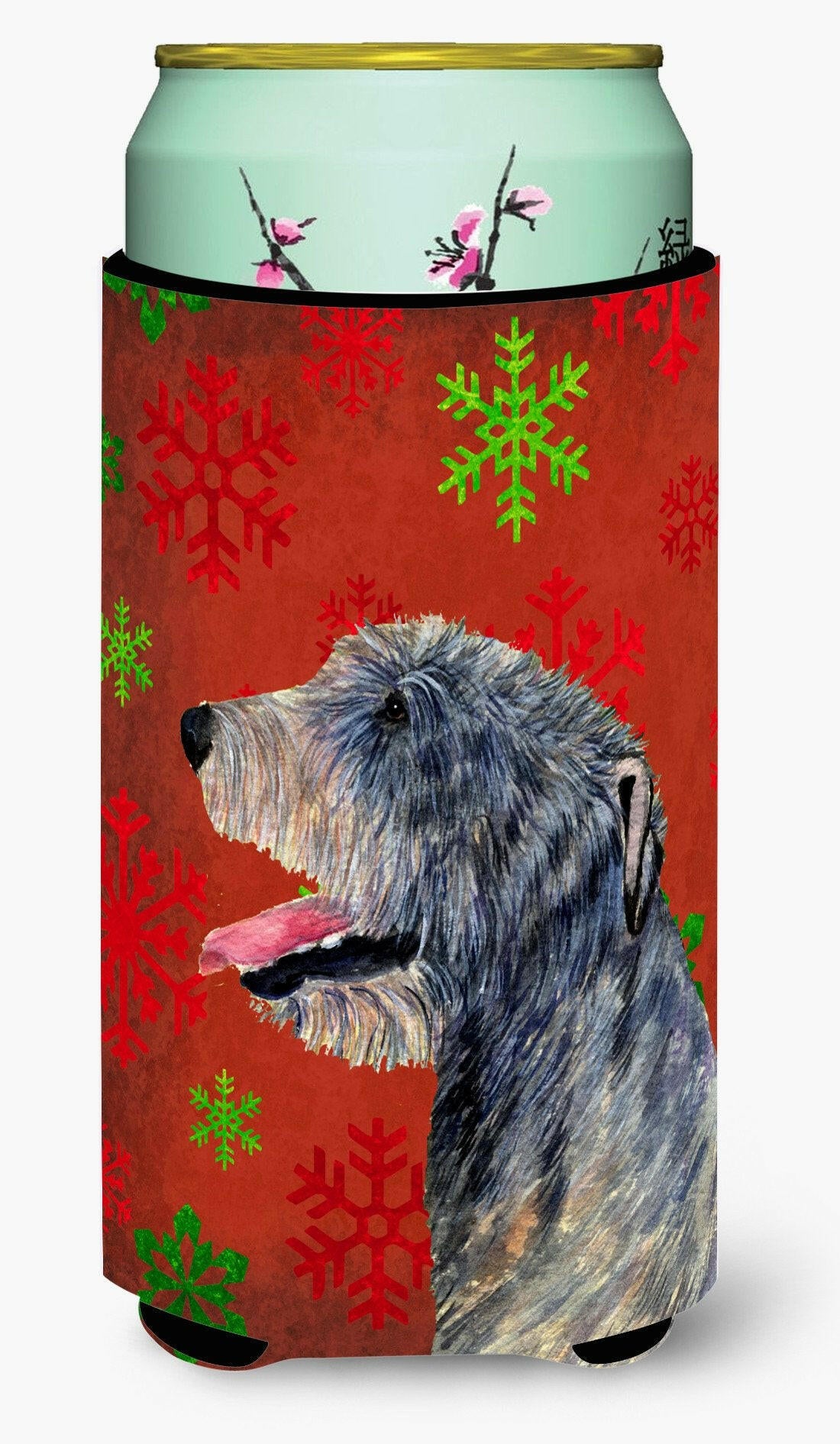 Irish Wolfhound Red and Green Snowflakes Holiday Christmas  Tall Boy Beverage Insulator by Caroline&#39;s Treasures