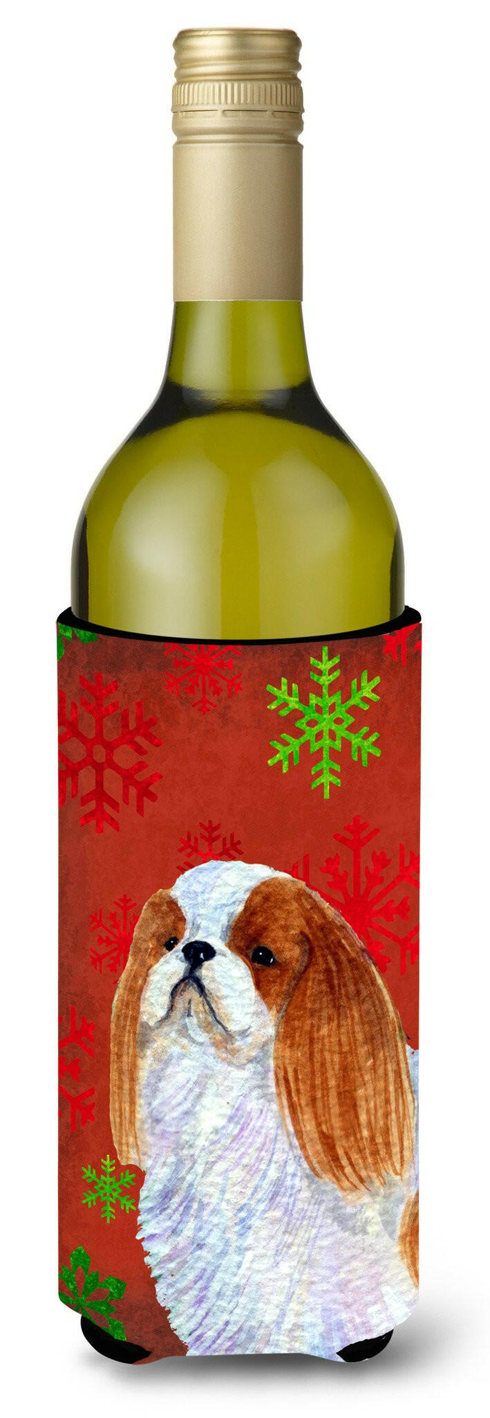 English Toy Spaniel  Snowflakes Holiday Christmas Wine Bottle Beverage Insulator by Caroline&#39;s Treasures