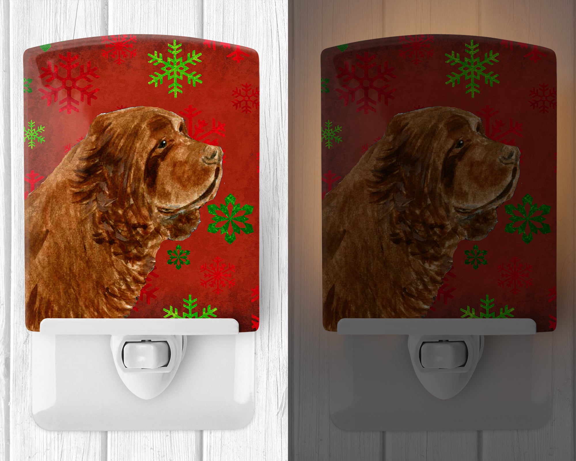 Sussex Spaniel Red Green Snowflake Holiday Christmas Ceramic Night Light SS4717CNL - the-store.com