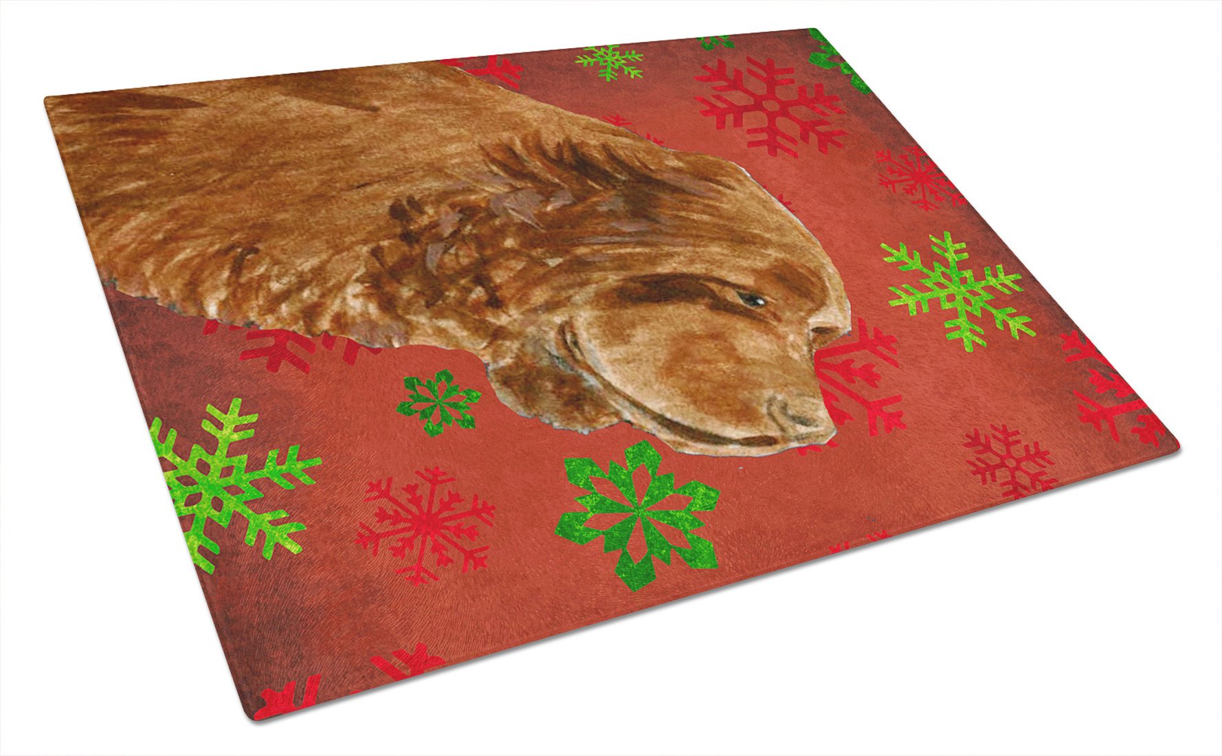Sussex Spaniel Red and Green Snowflakes Christmas Glass Cutting Board Large by Caroline's Treasures
