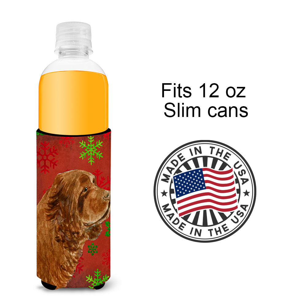 Sussex Spaniel Red Green Snowflake Holiday Christmas Ultra Beverage Insulators for slim cans SS4717MUK.