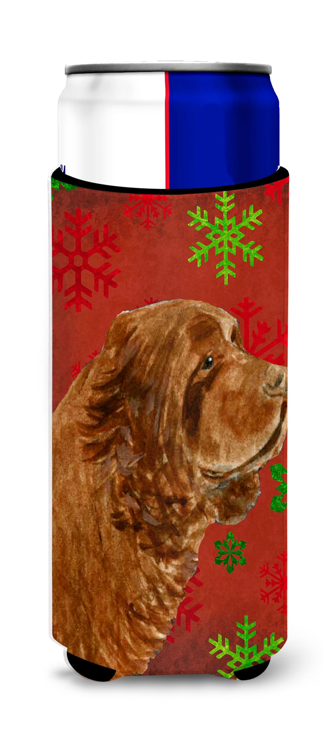 Sussex Spaniel Red Green Snowflake Holiday Christmas Ultra Beverage Insulators for slim cans SS4717MUK