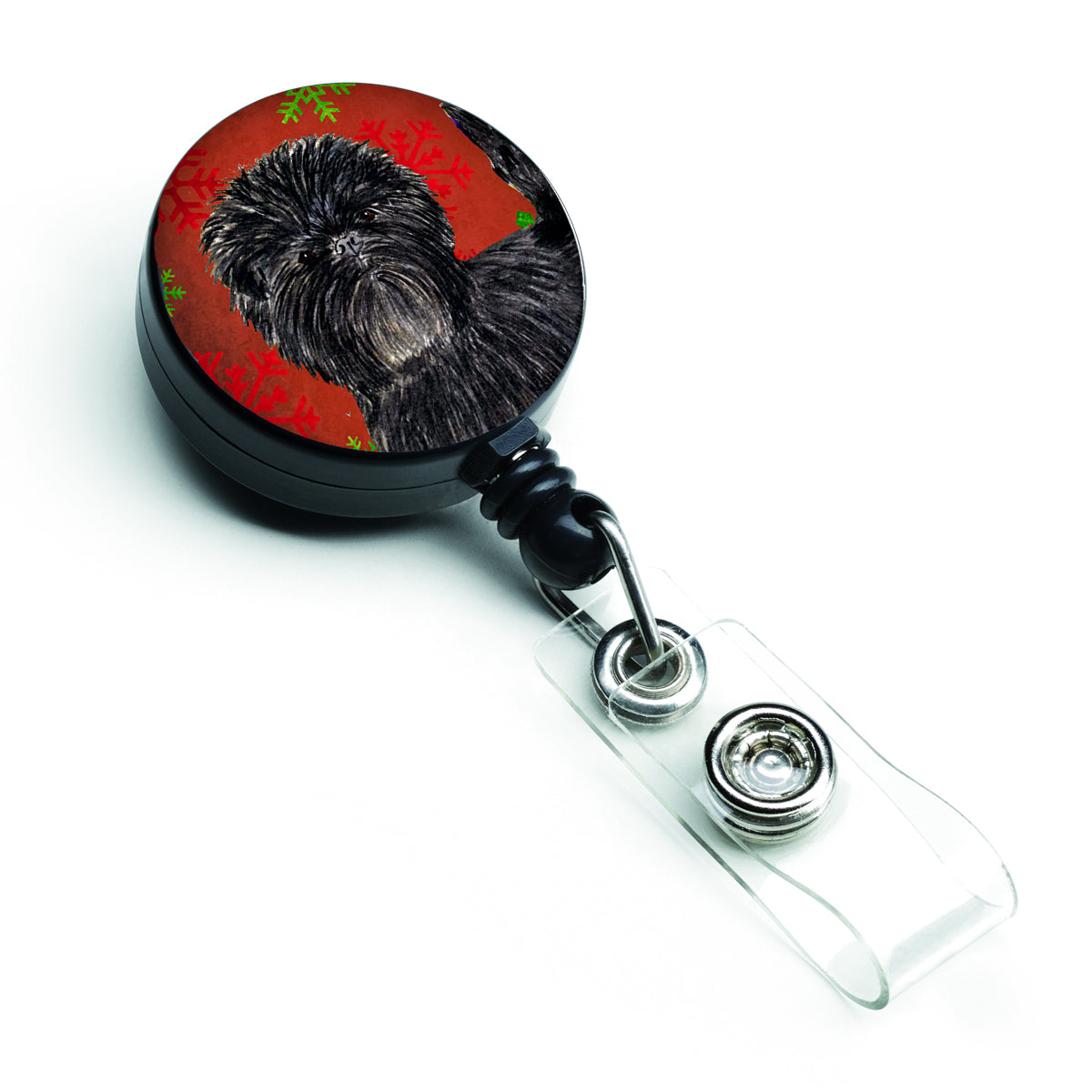 Affenpinscher Red Green Snowflakes Christmas Retractable Badge Reel SS4718BR  the-store.com.