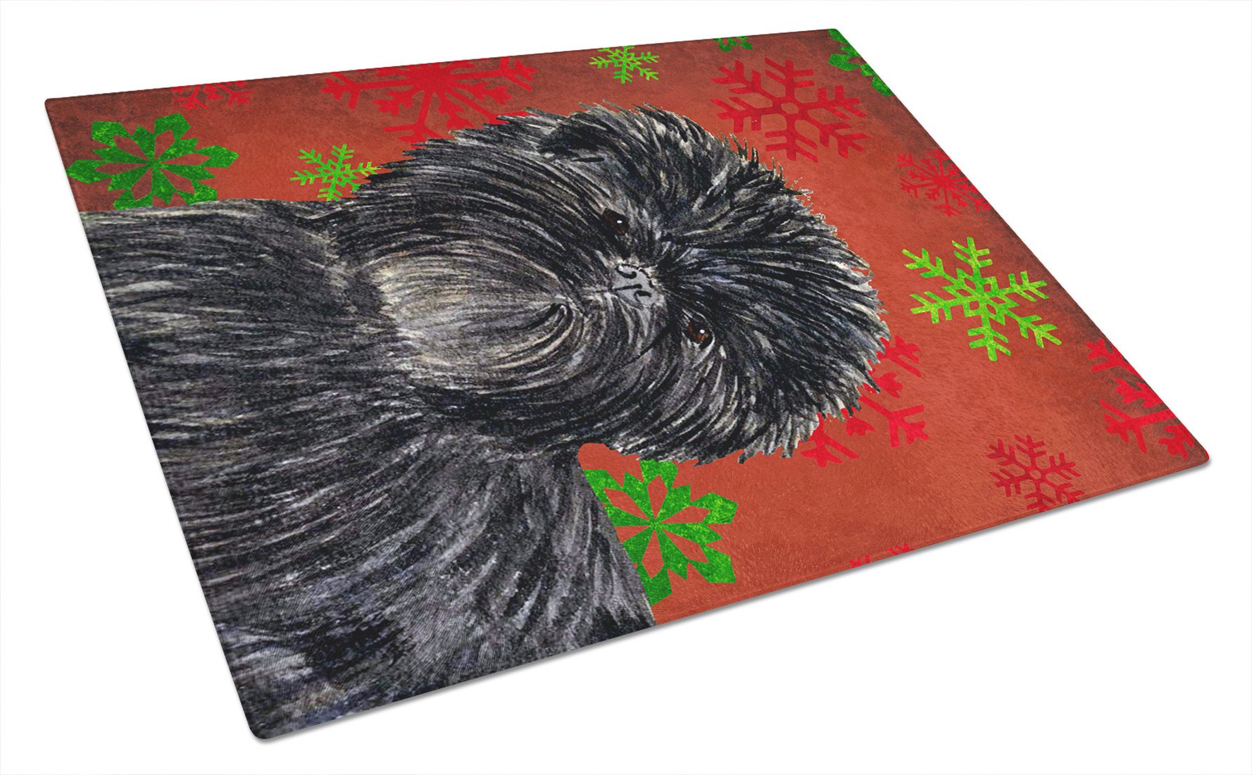 Affenpinscher Red and Green Snowflakes Christmas Glass Cutting Board Large by Caroline's Treasures