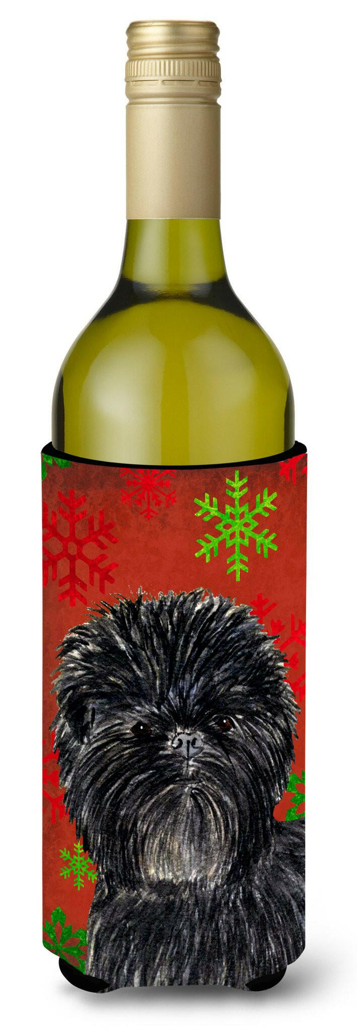 Affenpinscher Red Green Snowflakes Christmas Wine Bottle Beverage Insulator Beverage Insulator Hugger by Caroline's Treasures