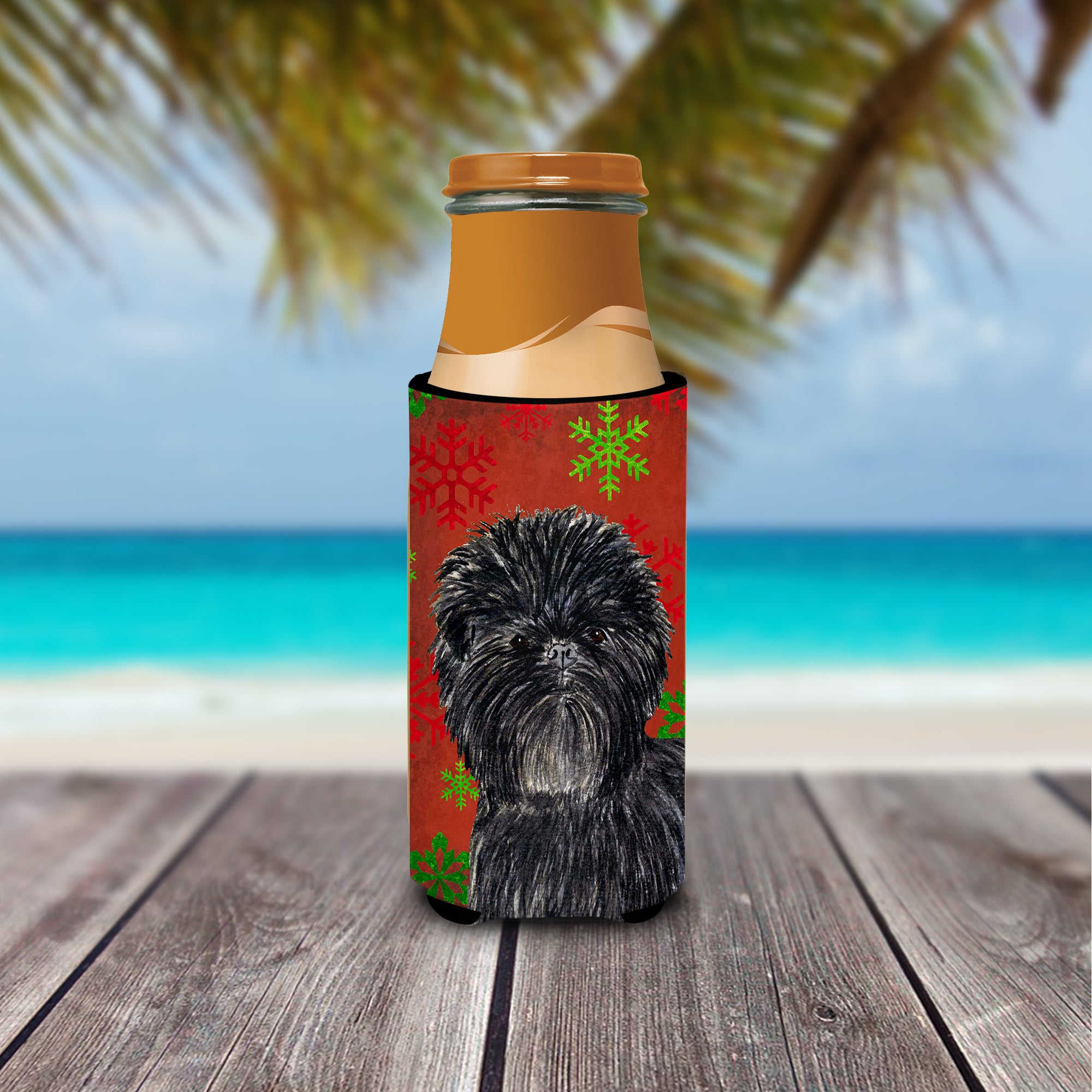 Affenpinscher Red Green Snowflakes Christmas Ultra Beverage Insulators for slim cans SS4718MUK.