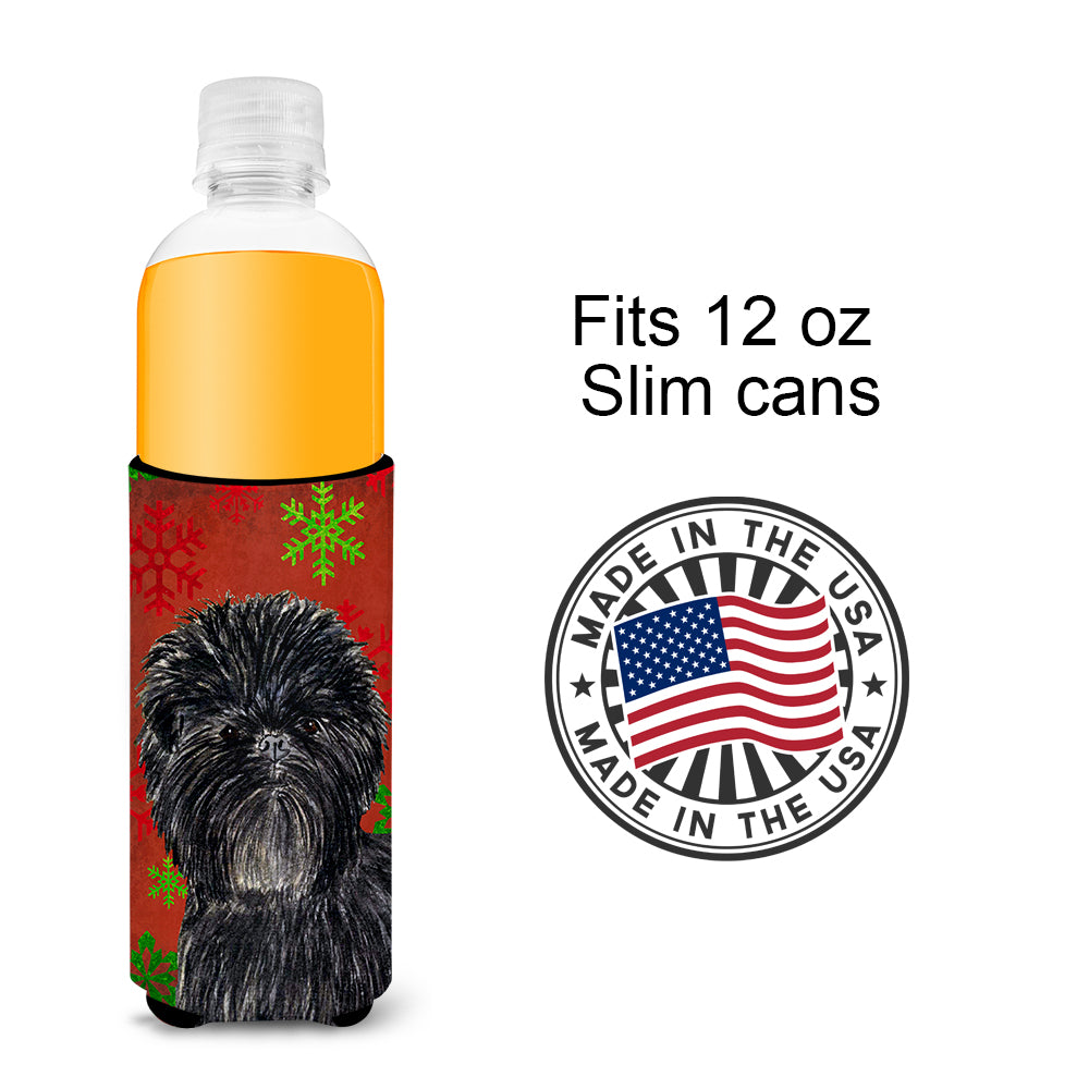 Affenpinscher Red Green Snowflakes Christmas Ultra Beverage Insulators for slim cans SS4718MUK.