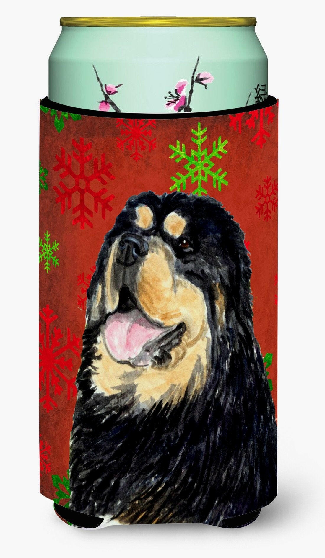 Tibetan Mastiff Red Green Snowflake Christmas  Tall Boy Beverage Insulator Beverage Insulator Hugger by Caroline&#39;s Treasures