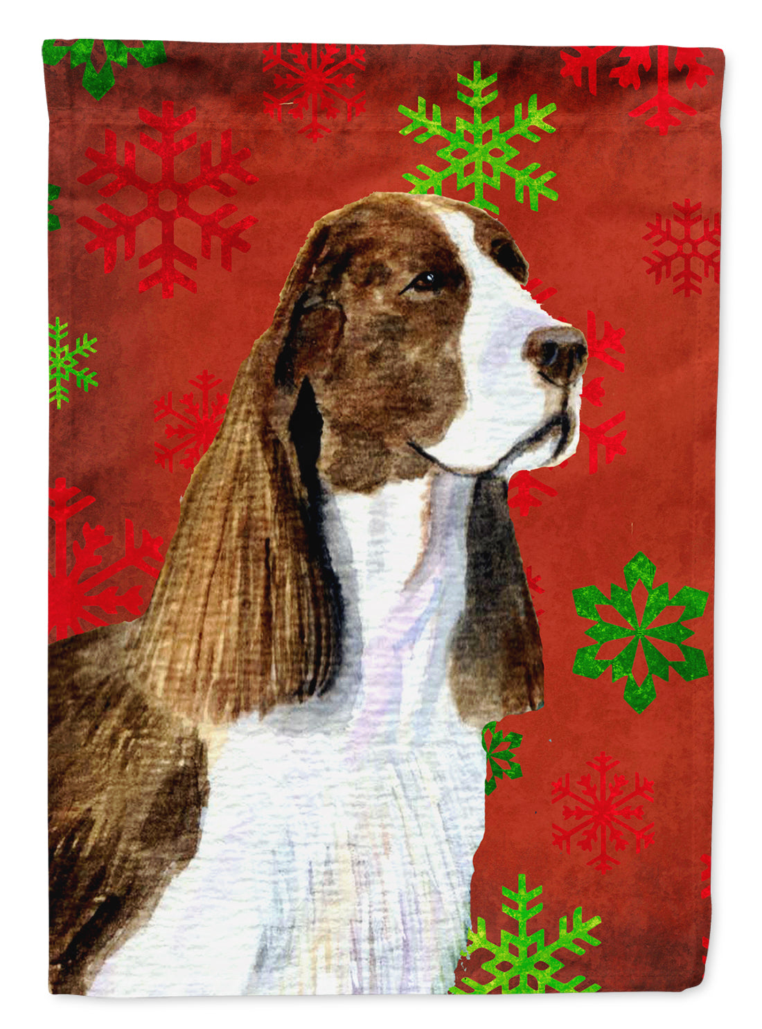 Springer Spaniel Red Green Snowflakes Holiday Christmas Flag Canvas House Size