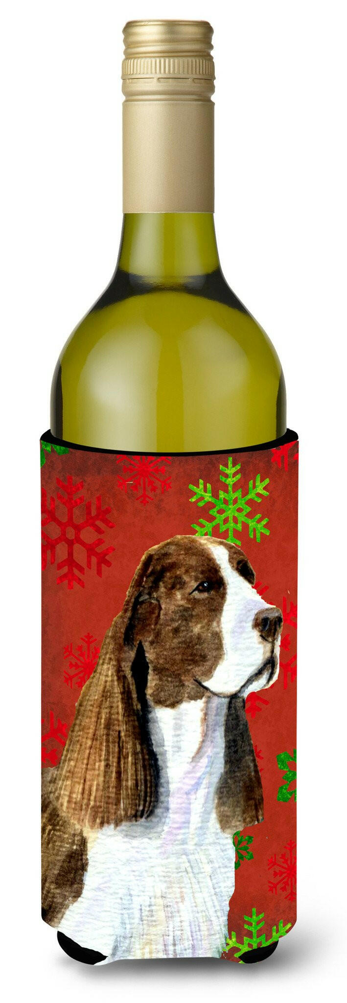 Springer Spaniel Red and Green Snowflakes Holiday Christmas Wine Bottle Beverage Insulator by Caroline&#39;s Treasures
