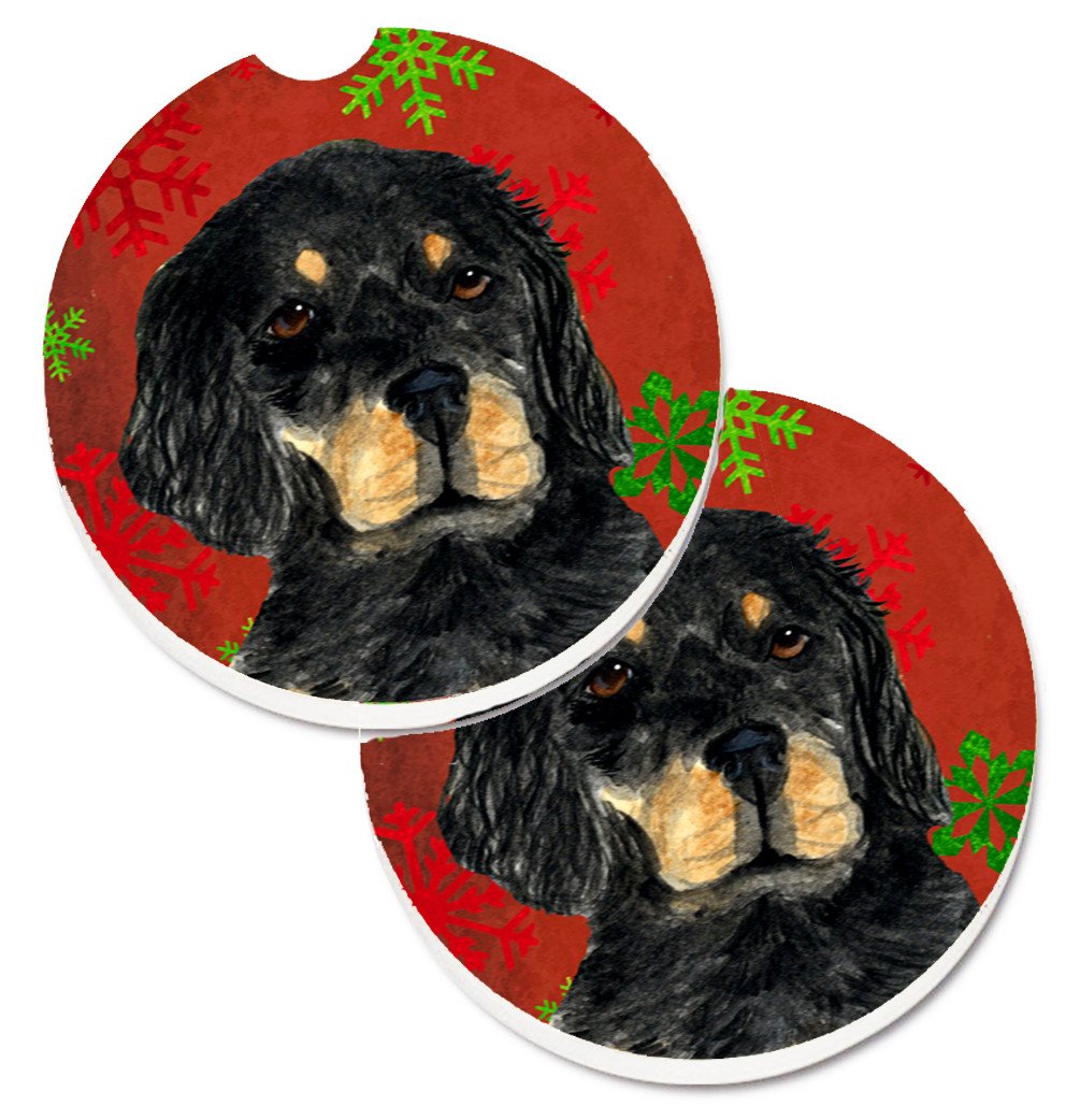 Gordon Setter Red Green Snowflakes Christmas Set of 2 Cup Holder Car Coasters SS4722CARC by Caroline&#39;s Treasures