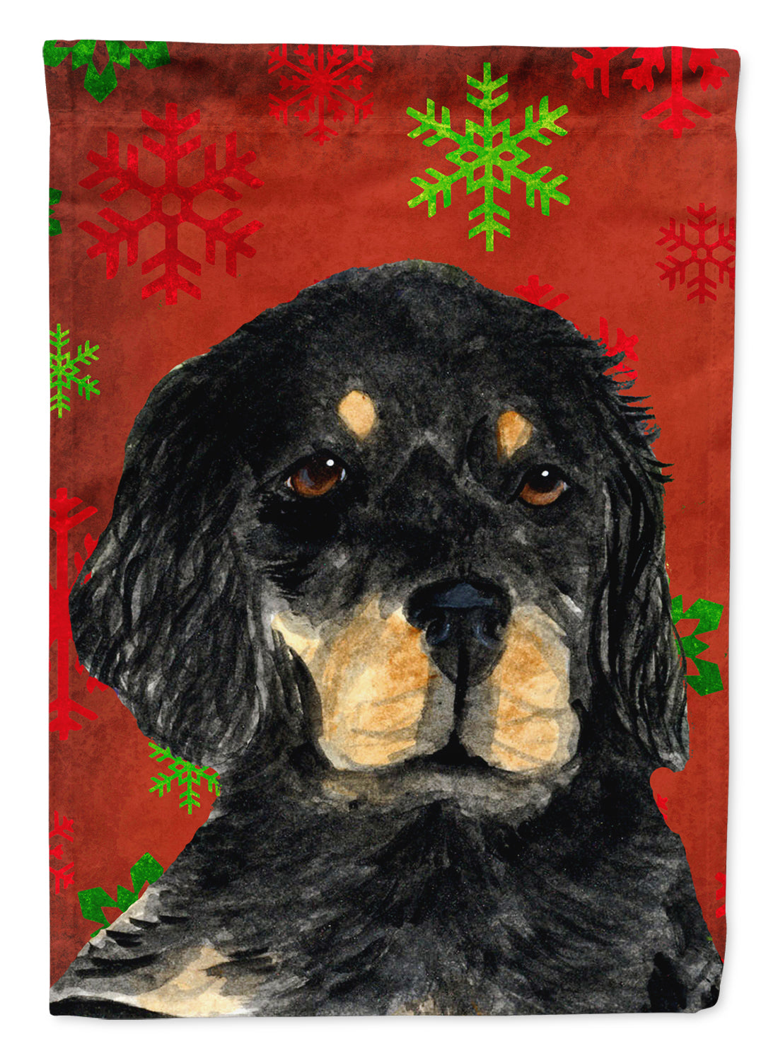 Gordon Setter Red and Green Snowflakes Holiday Christmas Flag Canvas House Size