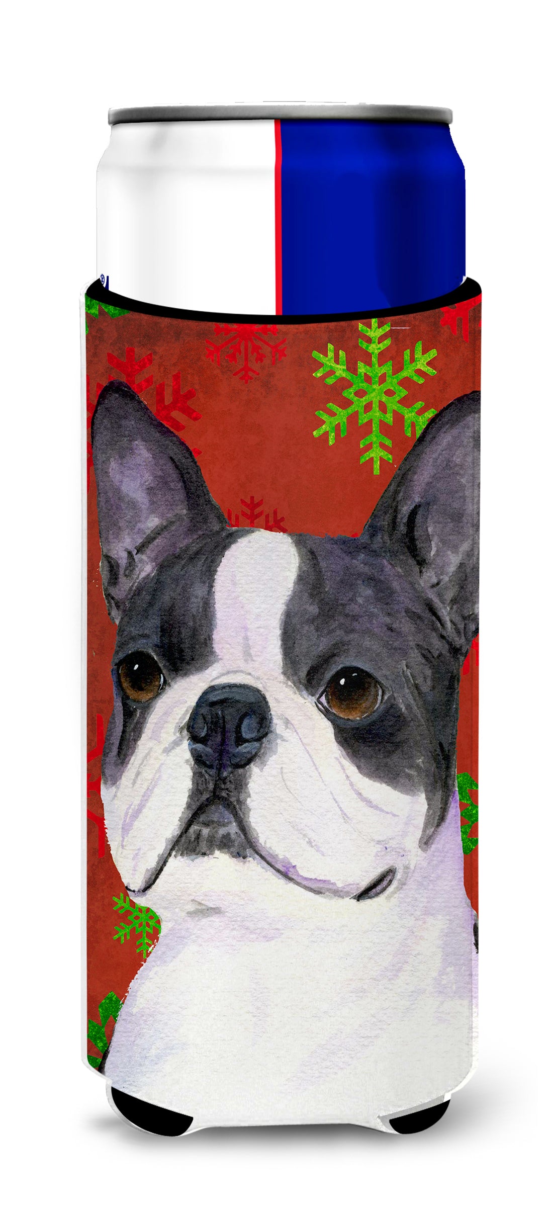 Boston Terrier Red Green Snowflakes Christmas Ultra Beverage Insulators for slim cans SS4723MUK