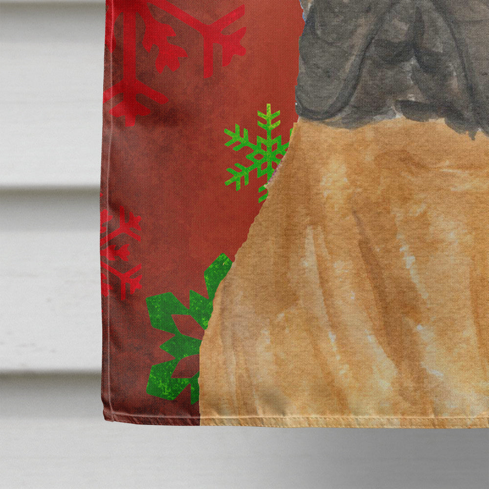 Bullmastiff Red and Green Snowflakes Holiday Christmas Flag Canvas House Size  the-store.com.