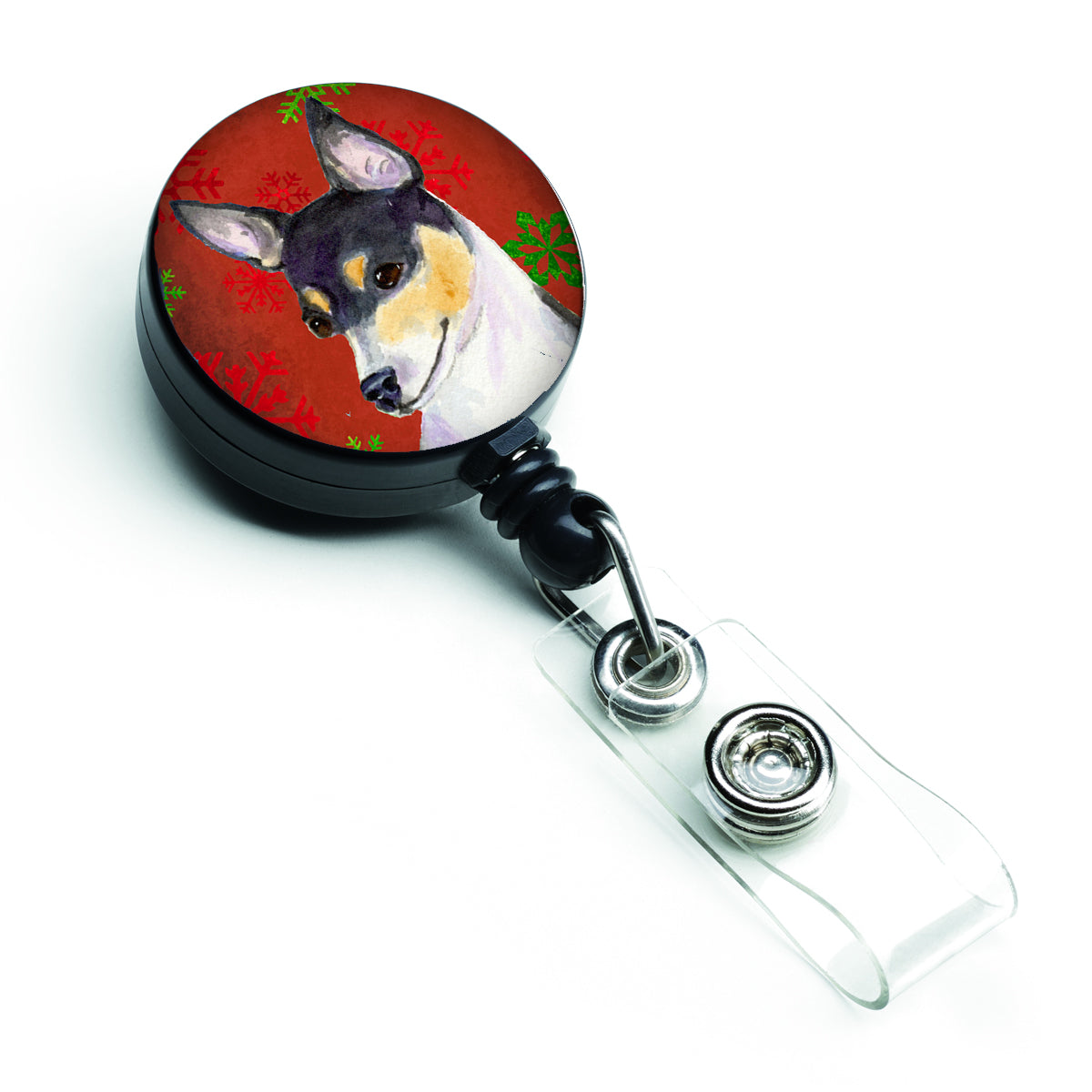 Chihuahua Red and Green Snowflakes Holiday Christmas Retractable Badge Reel SS4725BR