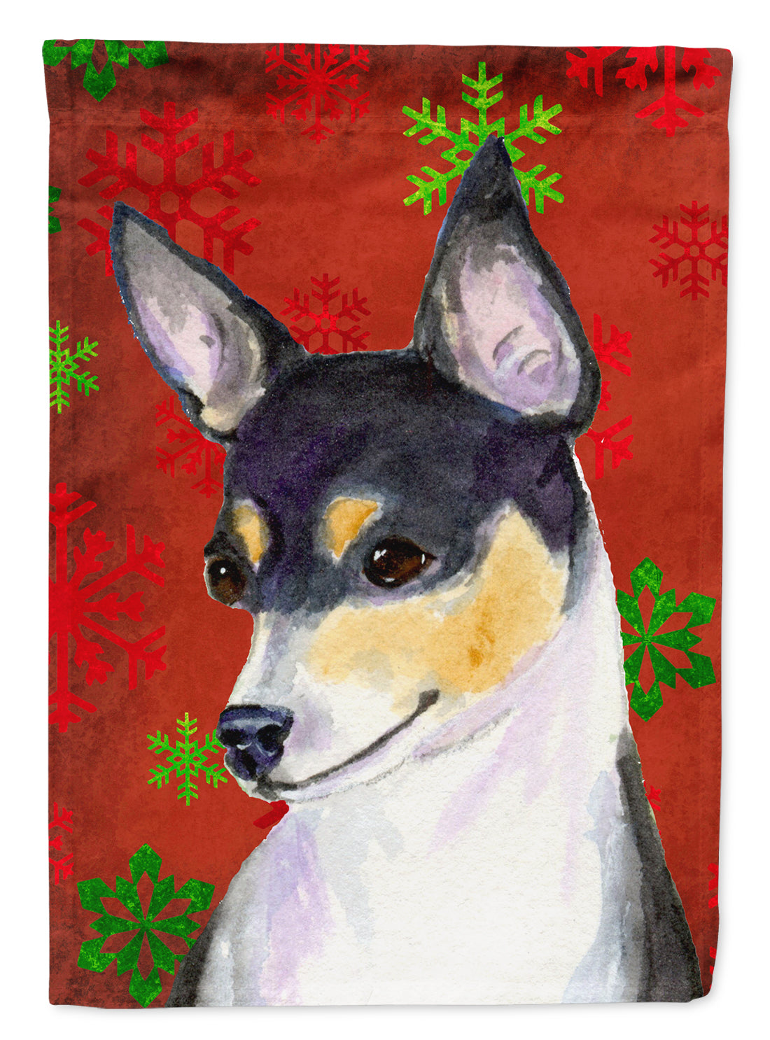 Chihuahua Red and Green Snowflakes Holiday Christmas Flag Canvas House Size  the-store.com.
