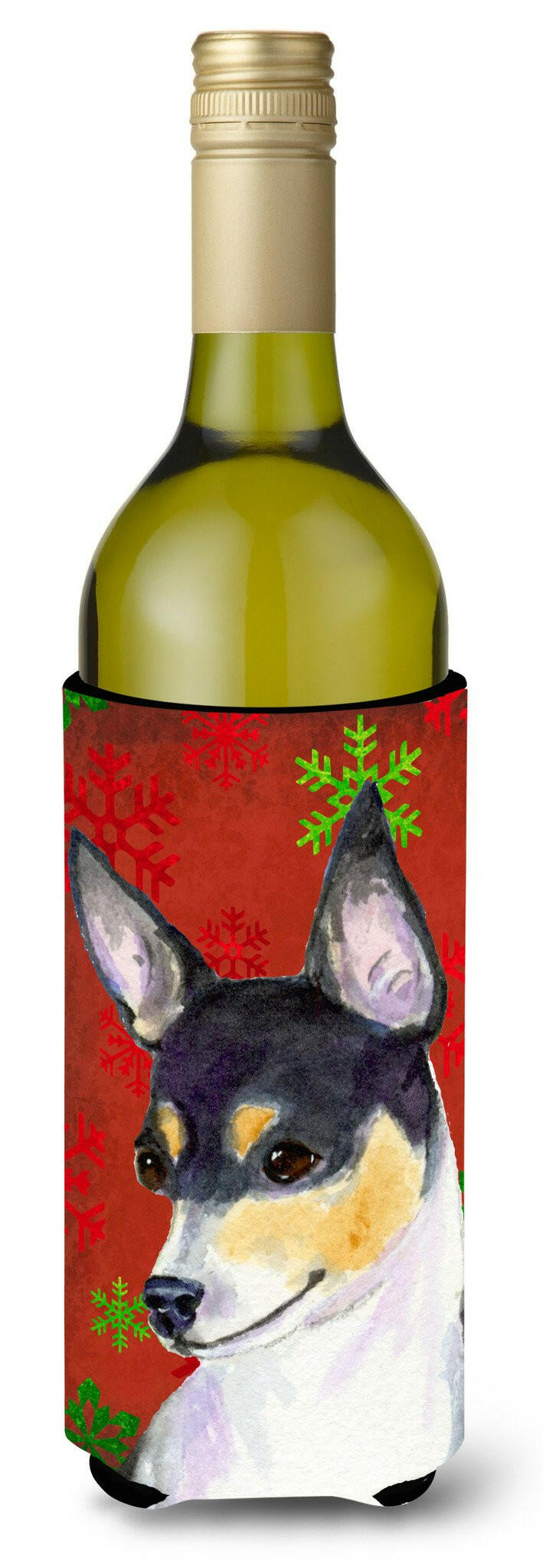 Chihuahua Red and Green Snowflakes Holiday Christmas Wine Bottle Beverage Insulator by Caroline's Treasures