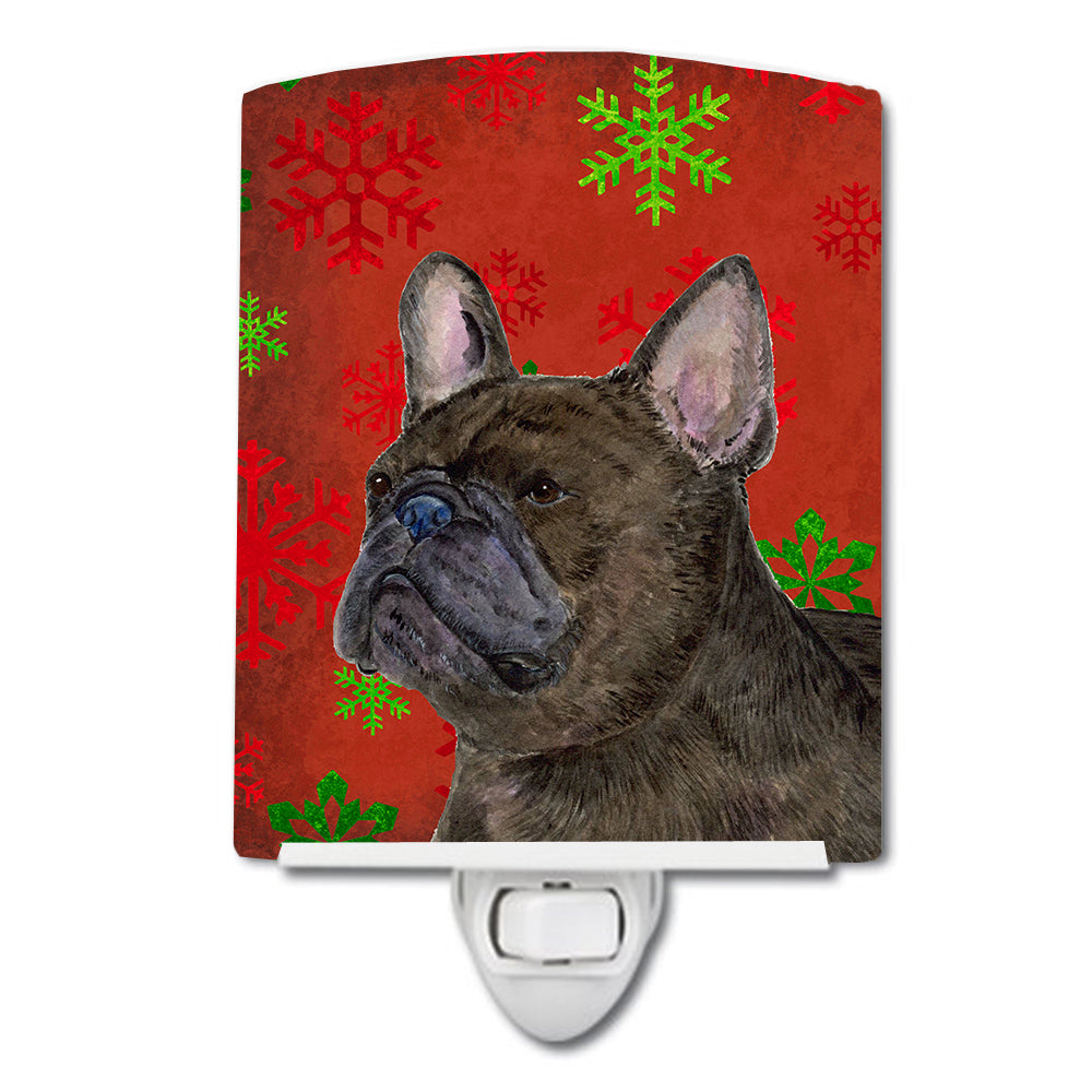 French Bulldog Red and Green Snowflakes Holiday Christmas Ceramic Night Light SS4726CNL - the-store.com