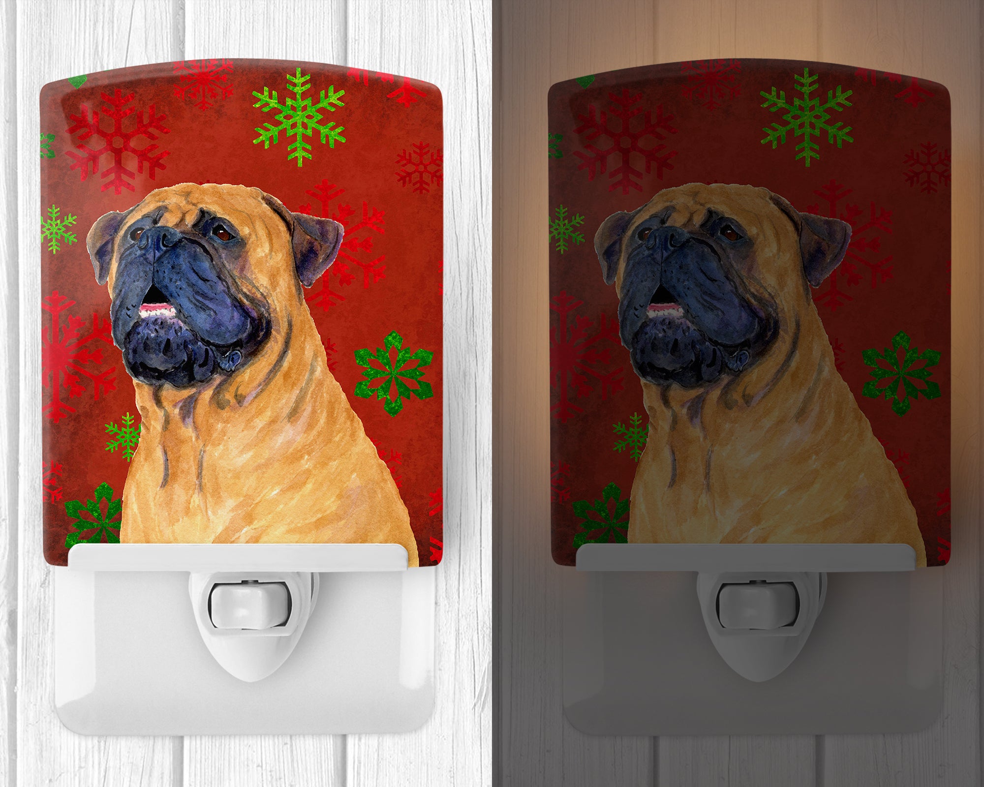 Mastiff Red and Green Snowflakes Holiday Christmas Ceramic Night Light SS4727CNL - the-store.com