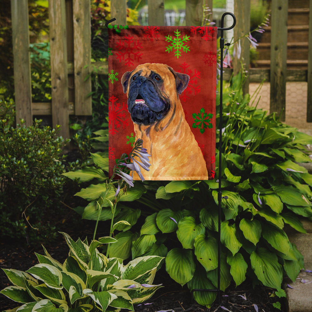 Mastiff Red and Green Snowflakes Holiday Christmas Flag Garden Size