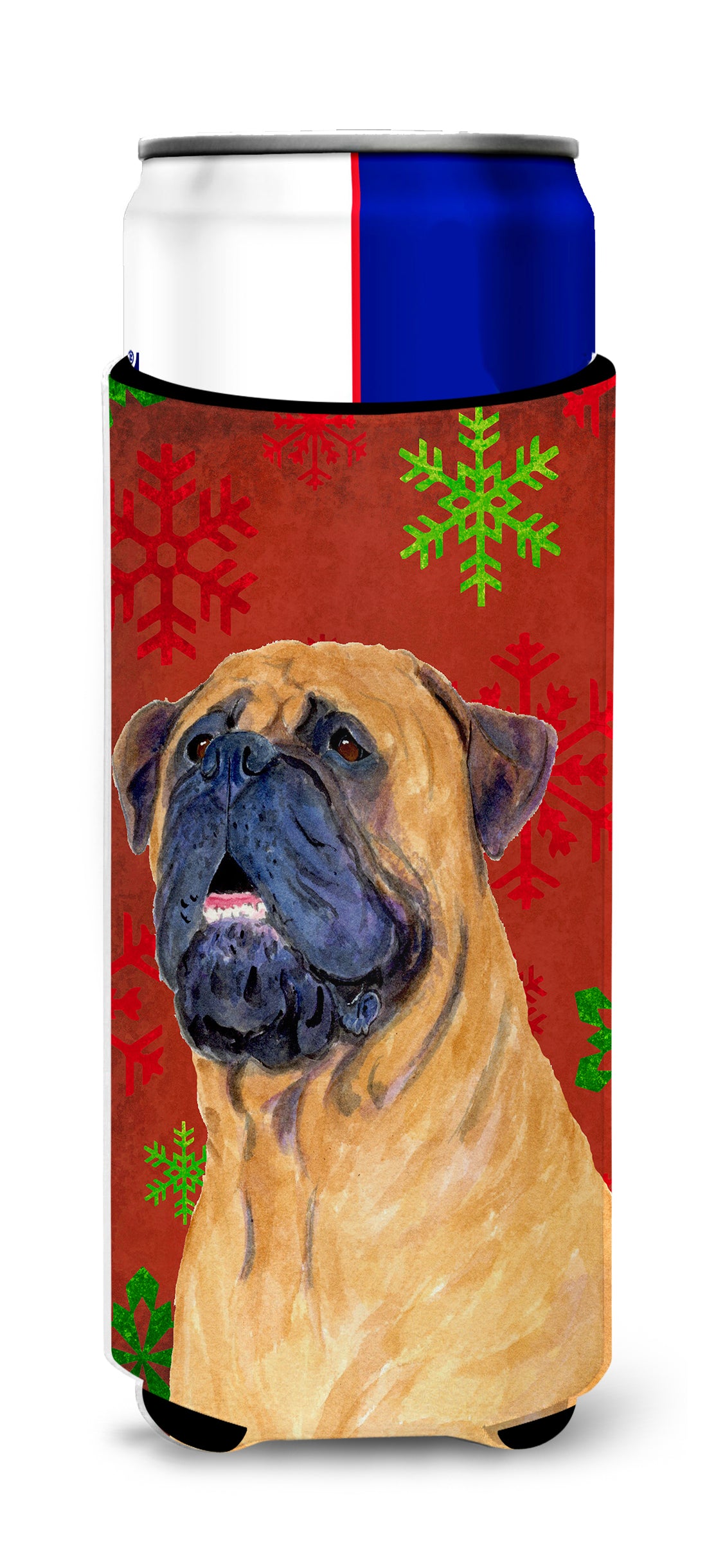 Isolants Mastiff Red and Green Snowflakes Holiday Christmas Ultra Beverage pour canettes minces SS4727MUK