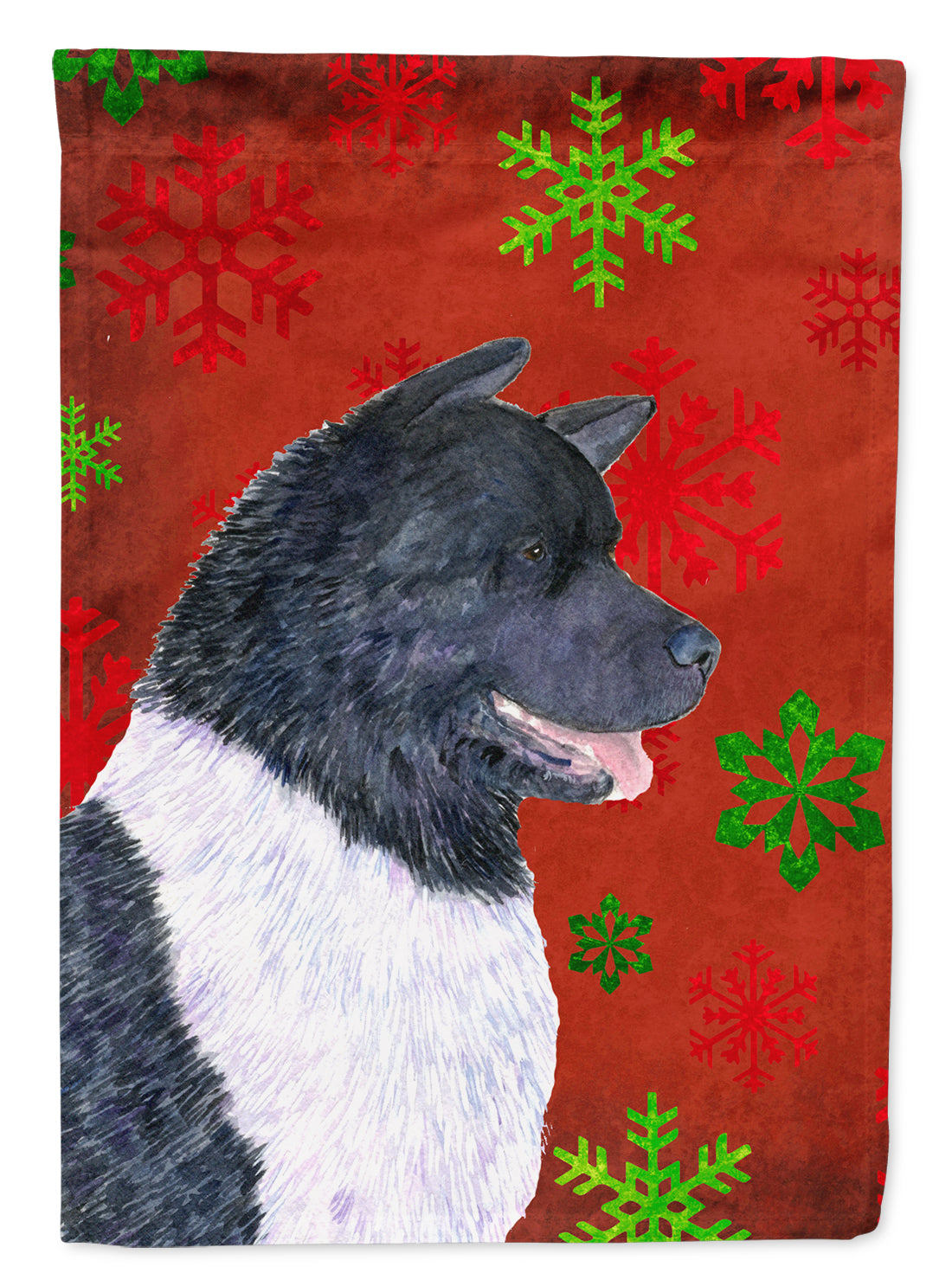 Akita Red and Green Snowflakes Holiday Christmas Flag Canvas House Size  the-store.com.