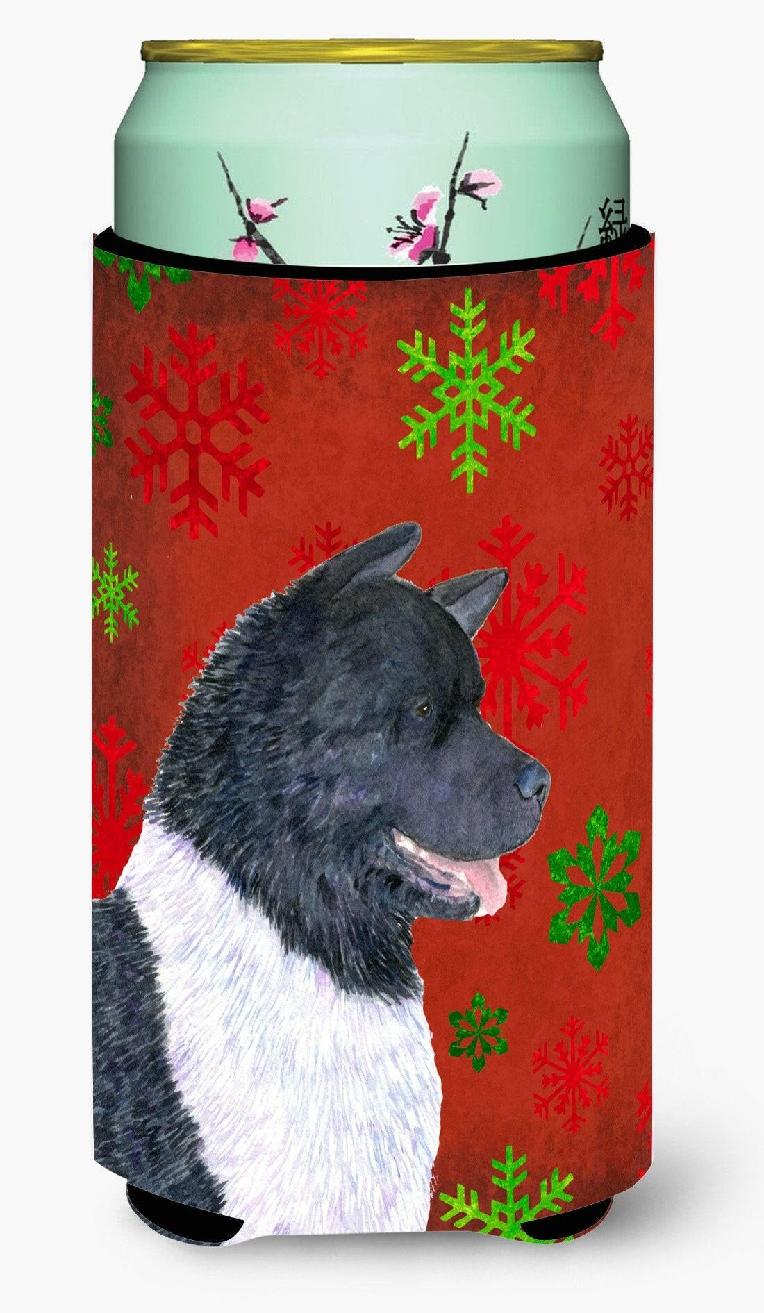 Akita Red and Green Snowflakes Holiday Christmas  Tall Boy Beverage Insulator Beverage Insulator Hugger by Caroline&#39;s Treasures
