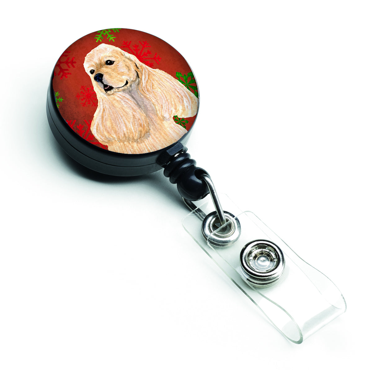 Buff Cocker Spaniel Red Green Snowflakes Christmas Retractable Badge Reel SS4729BR  the-store.com.