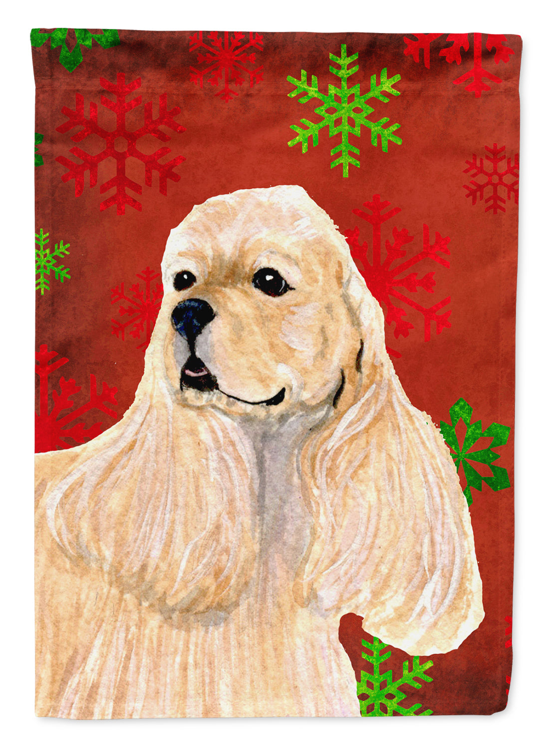 Cocker Spaniel Red  Green Snowflakes Holiday Christmas Flag Canvas House Size  the-store.com.