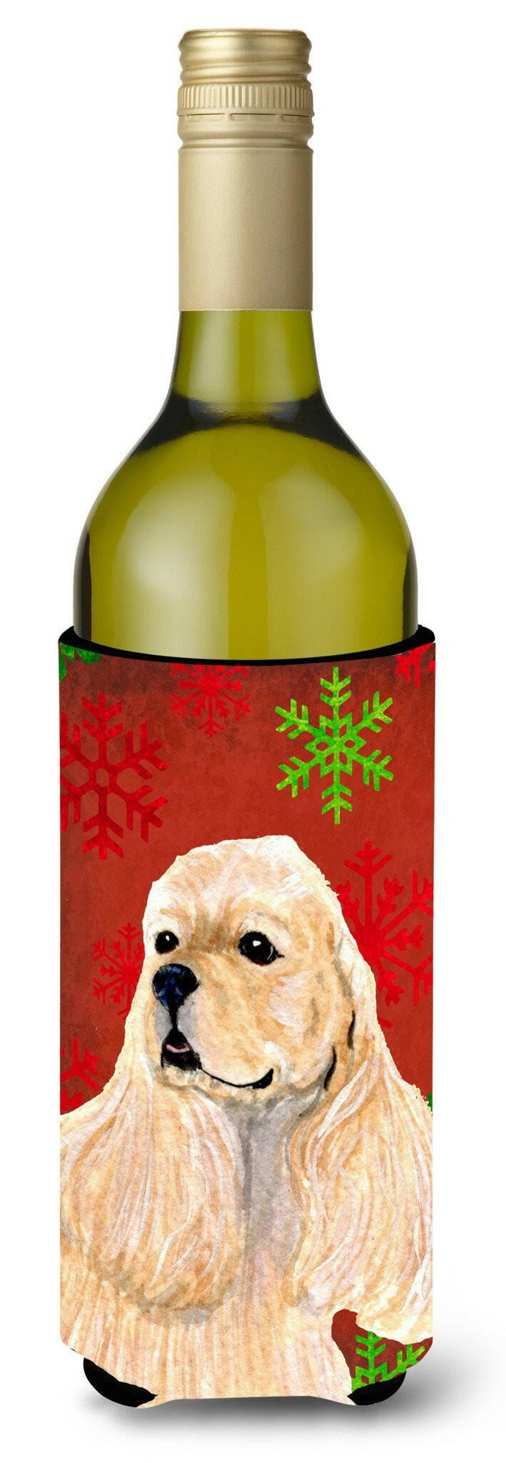 Buff Cocker Spaniel Red Green Snowflakes Christmas Wine Bottle Beverage Insulator Beverage Insulator Hugger by Caroline's Treasures