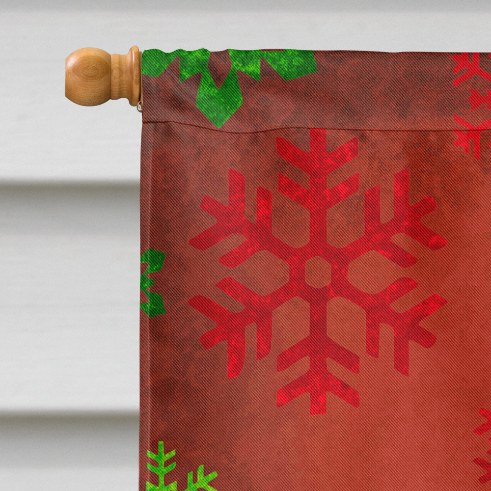 Schnauzer Red and Green Snowflakes Holiday Christmas Flag Canvas House Size  the-store.com.